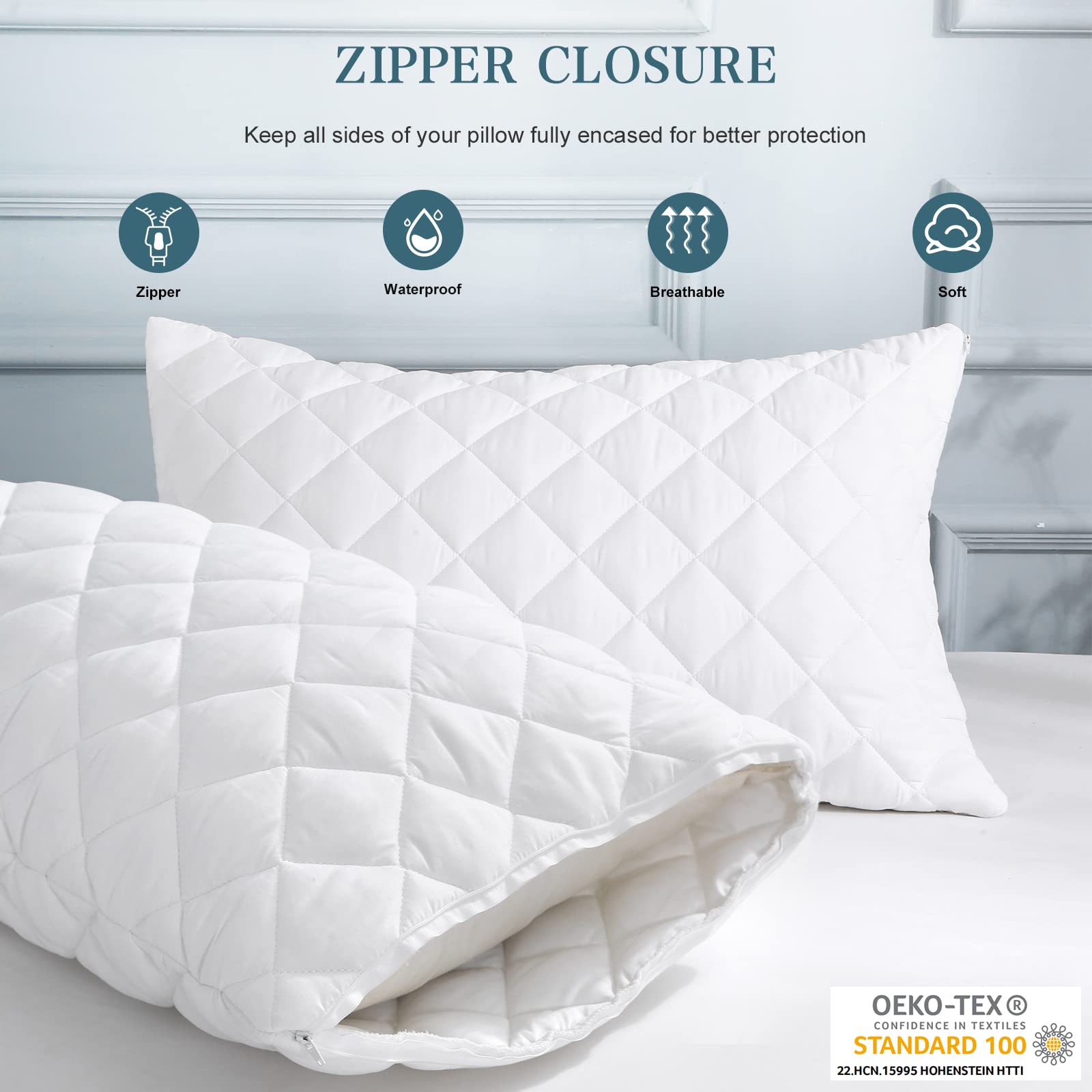 Unilibra 2 Pack Waterproof Pillow Protector Quilted Queen Size(21X30)