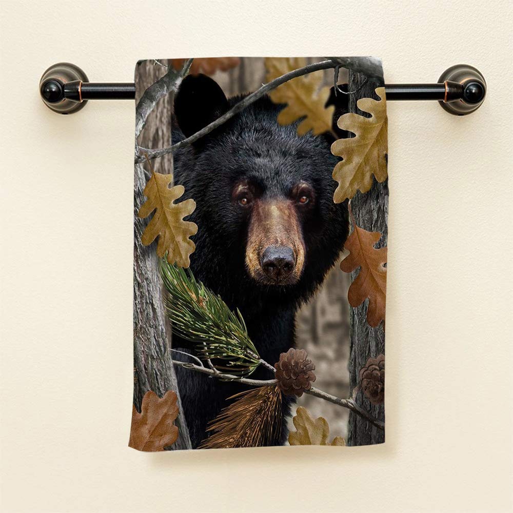 Hgod Designs Bear Hand Towels,Black Bear Family In Autumn Cotton Soft Bath Hand Towels For Bathroom Kitchen Hotel Spa Hand Towel
