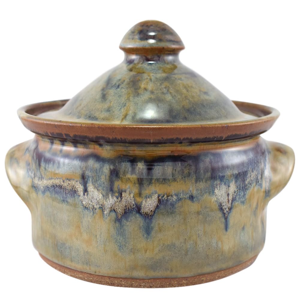American Made Stoneware 2.25Quart Bean Pot with Lid Tuscan Farmhouse Glaze