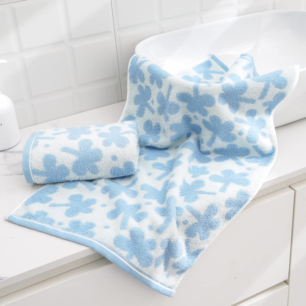 Sense Gnosis Blue Hand Towels Set Of 2 Clovers Pattern 100% Cotton Absorbent Soft Floral Hand Towels For Bathroom Decorative 13