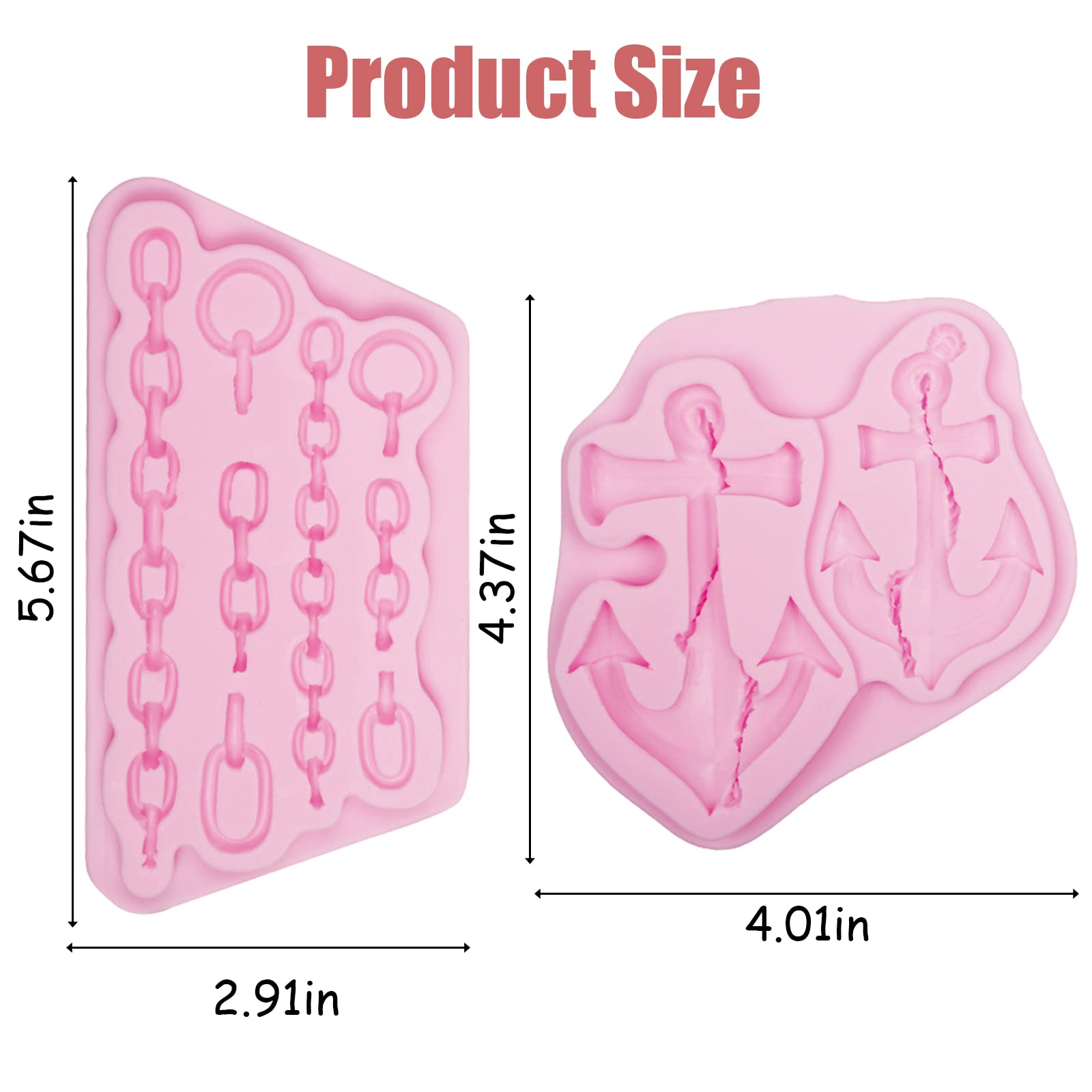 Rope Fondant Mold 3 Pcs, Rudder Anchor Ship Chain Pirate Chocolate Silicone Molds For Cake Decoration Candy Cupcake Topper Polym