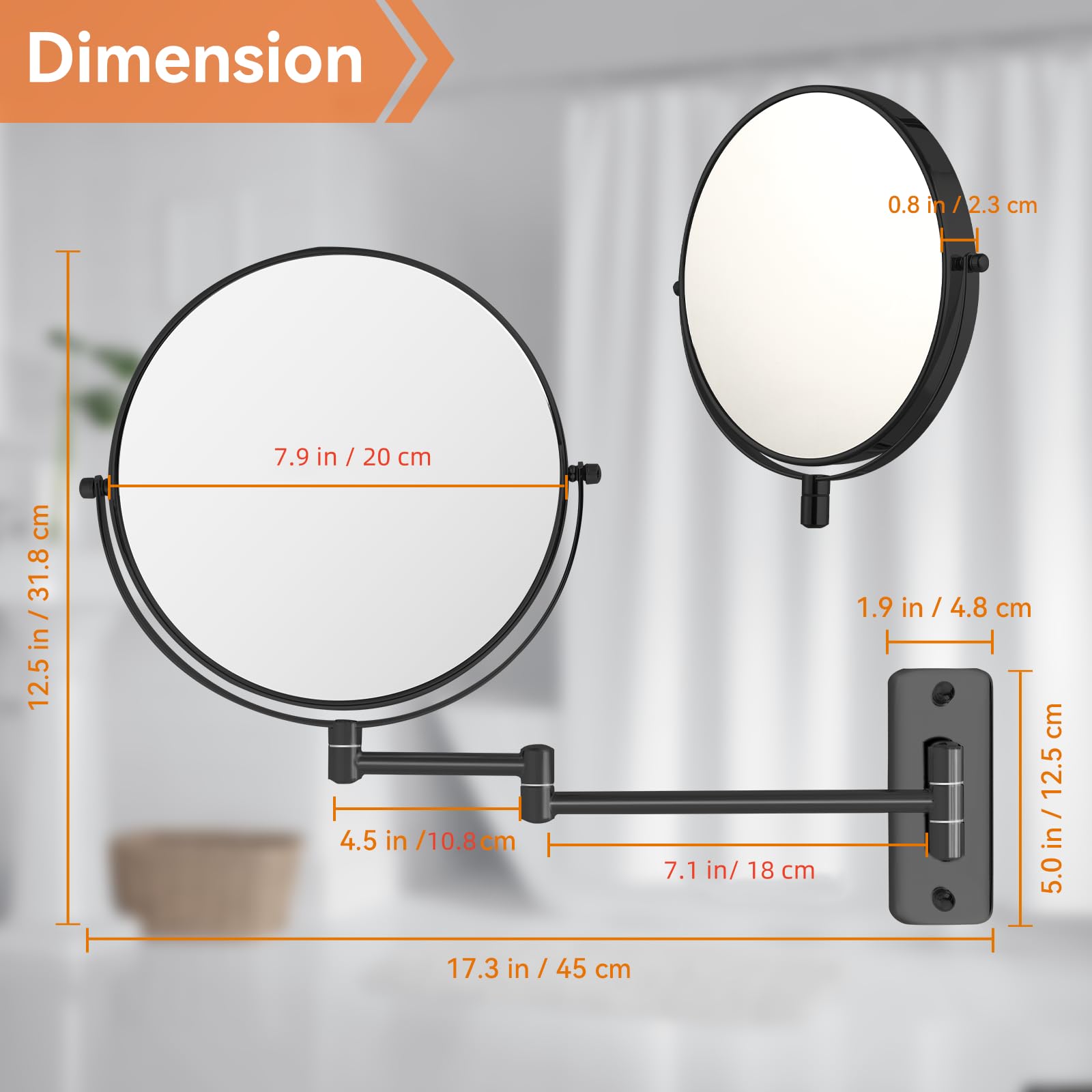 Aumvum 8    Makeup Mirror Wall Mounted, 1X/10X Double-Sided Wall Mount Magnifying Bathroom Mirror With Extendable Arm, 360 Swive
