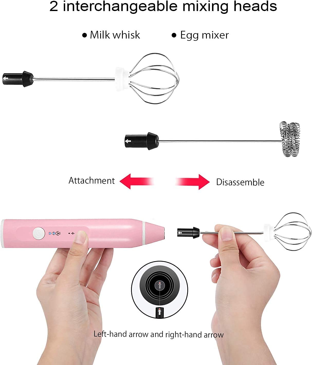Immersion Blender Milk Frother Handheld Foam Maker USB Rechargeable Coffee Frother with 2 Stainless whisks 3-Speed Adjustable Mini Blender