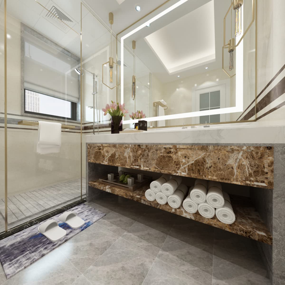 JSEVEM 15.74''?93.7'' Brown Marble Contact Paper Faux Granite Wallpaper Peel and Stick Vinyl Wrap Self Adhesive Wall Paper Waterproof Furniture Sticker for Kitchen Countertops Cabinet Bedroom Bathroom
