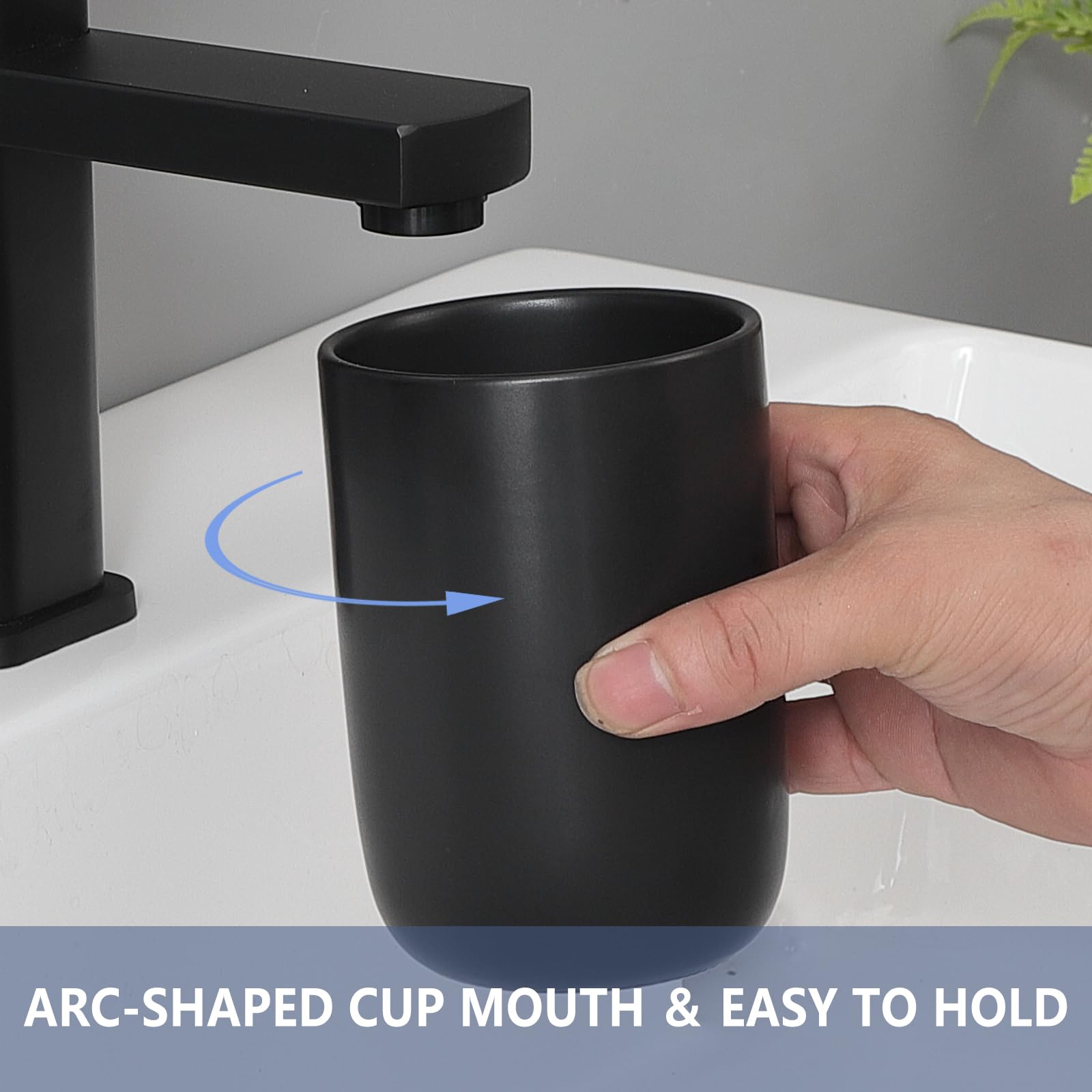 Matte Black Toothbrush Holders For Bathrooms - 1 Cups Ceramic Toothbrush Toothpaste Holders, Black Bathroom Tumbler Cup Reusable