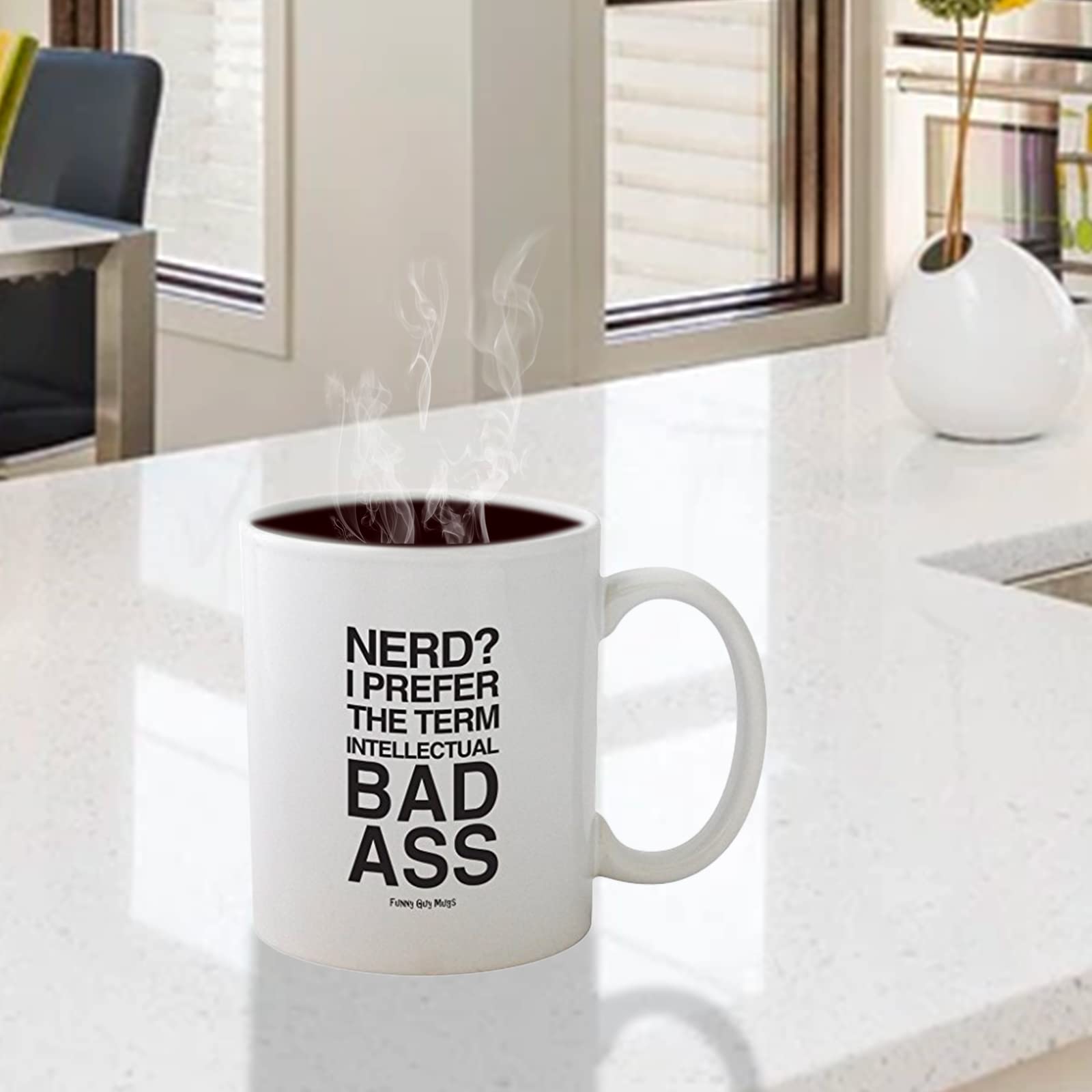 Funny Guy Mugs Nerd? I Prefer The Term Intellectual Bad Ass Ceramic Coffee Mug - 11Oz - Ideal Funny Coffee Mug For Women And Men