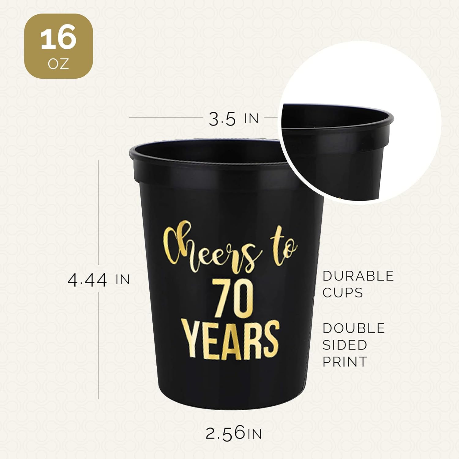 Cheers To 70 Years With 70Th Birthday Party Cups - Set Of 12, 16Oz Black & Gold 70Th Birthday Cups - Perfect 70Th Birthday Party