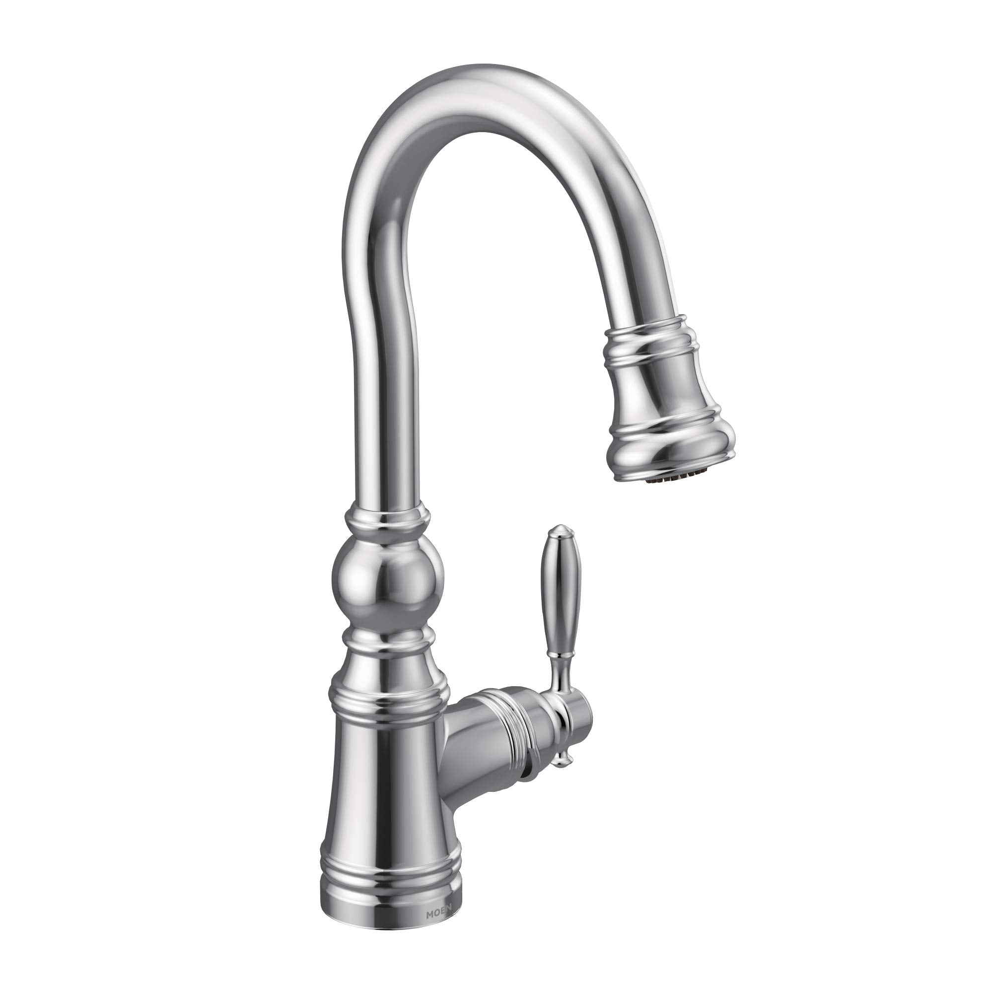 Moen S53004 Weymouth Shepherds Hook Pulldown Kitchen Bar Faucet Featuring Metal Wand with Power Clean, Chrome