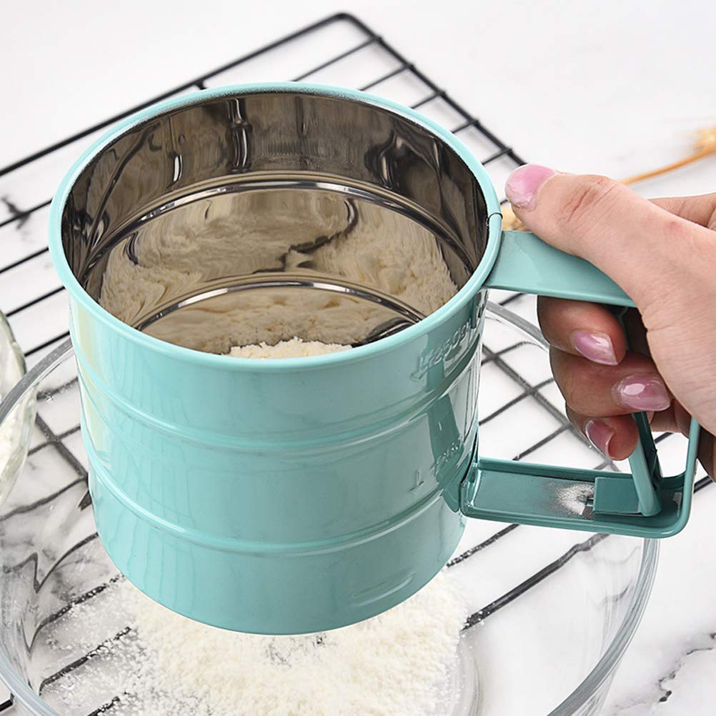 Heitign Hand-Held Flour Sieve, Kitchen Semi-Automatic Flour Sieve Cup Baking Tool, Stainless Steel Handheld Flour Sieve Baking T