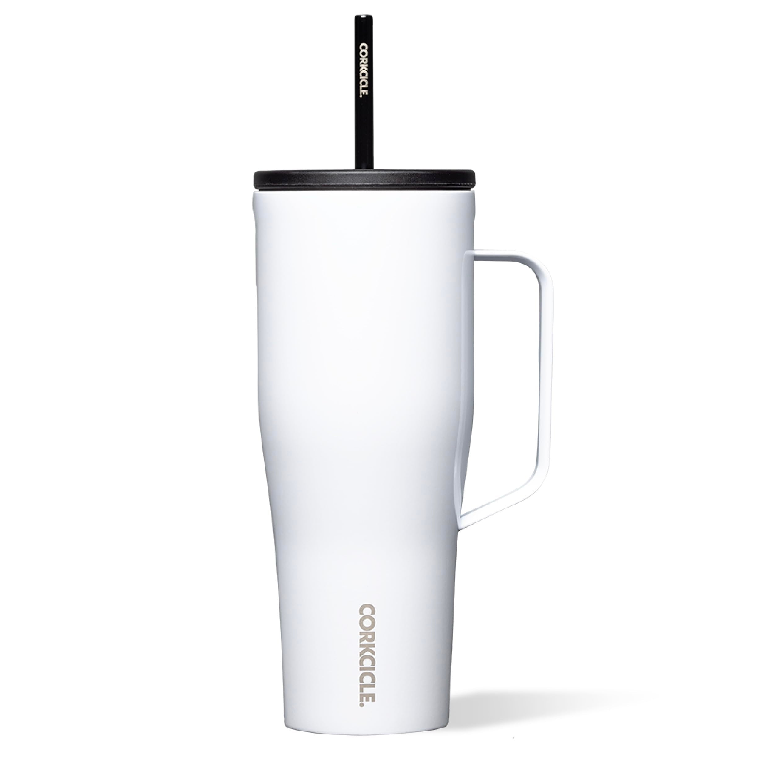 Corkcicle 30oz Tumbler With Handle, Gloss White, Reusable Water Bottle, Triple Insulated Stainless Steel Travel Mug, BPA Free, K