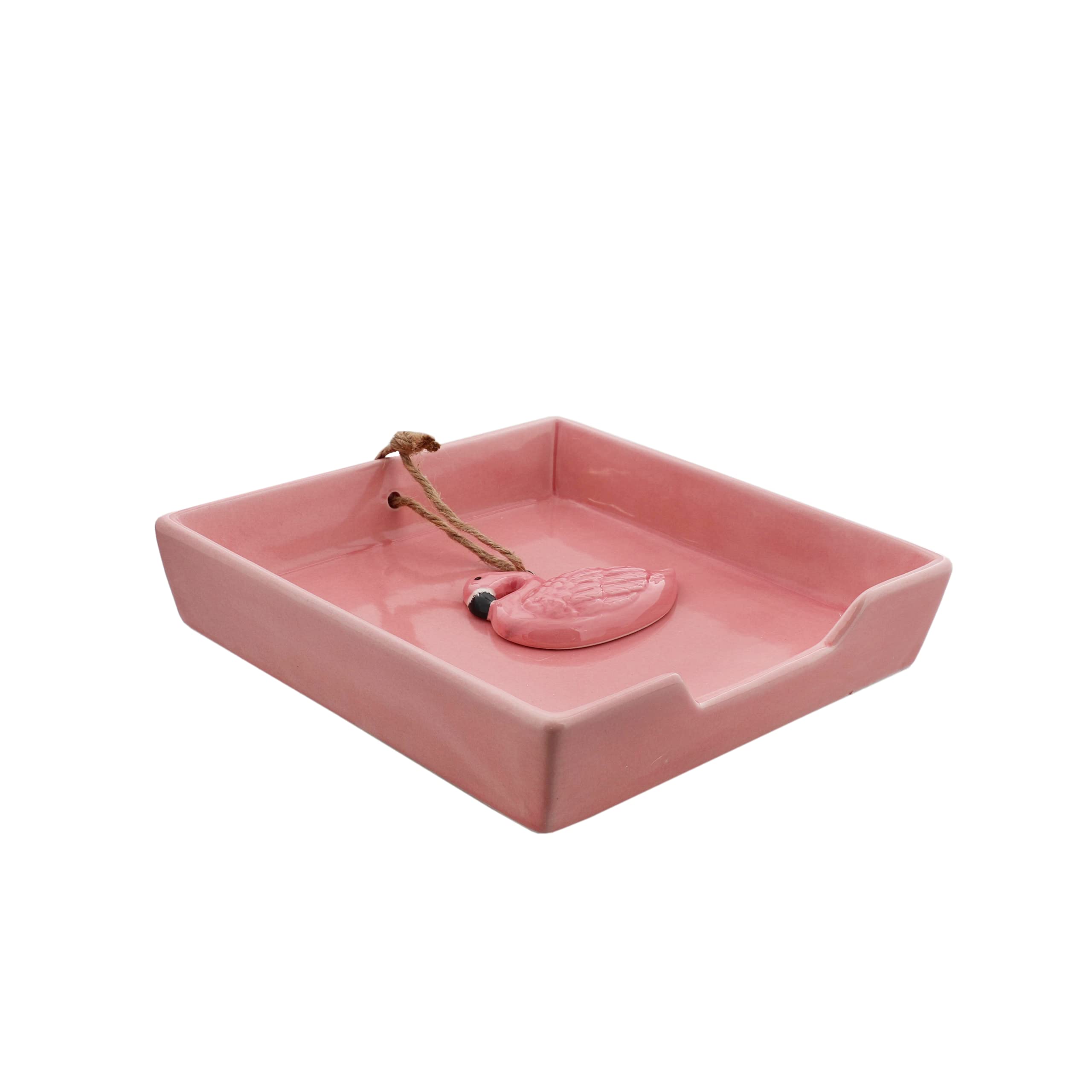 Pink Lunch Napkin Holder With Flamingo Weight