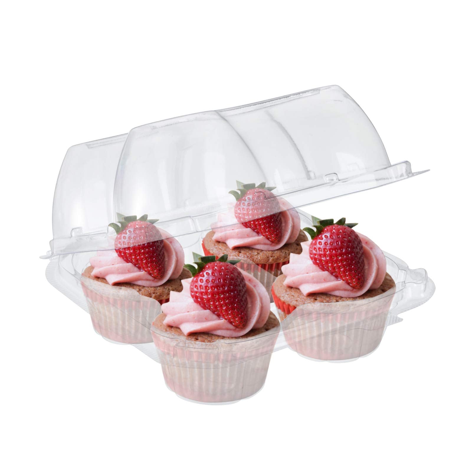 Bekith 60 Count 4-Compartment Plastic Cupcake Containers - Disposable Cupcake Trays Holder Carrier Box With Lids For Cupcakes &