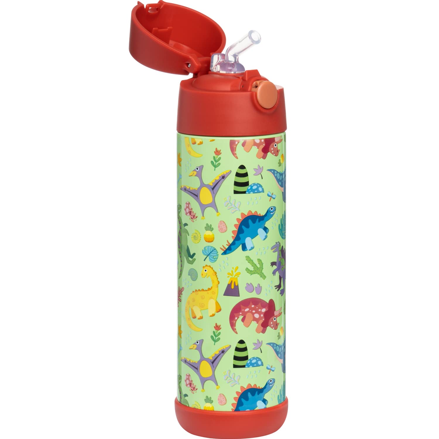 Snug Kids Water Bottle - Insulated Stainless Steel Thermos With Straw (Girls/Boys) - Dinosaurs, 17Oz