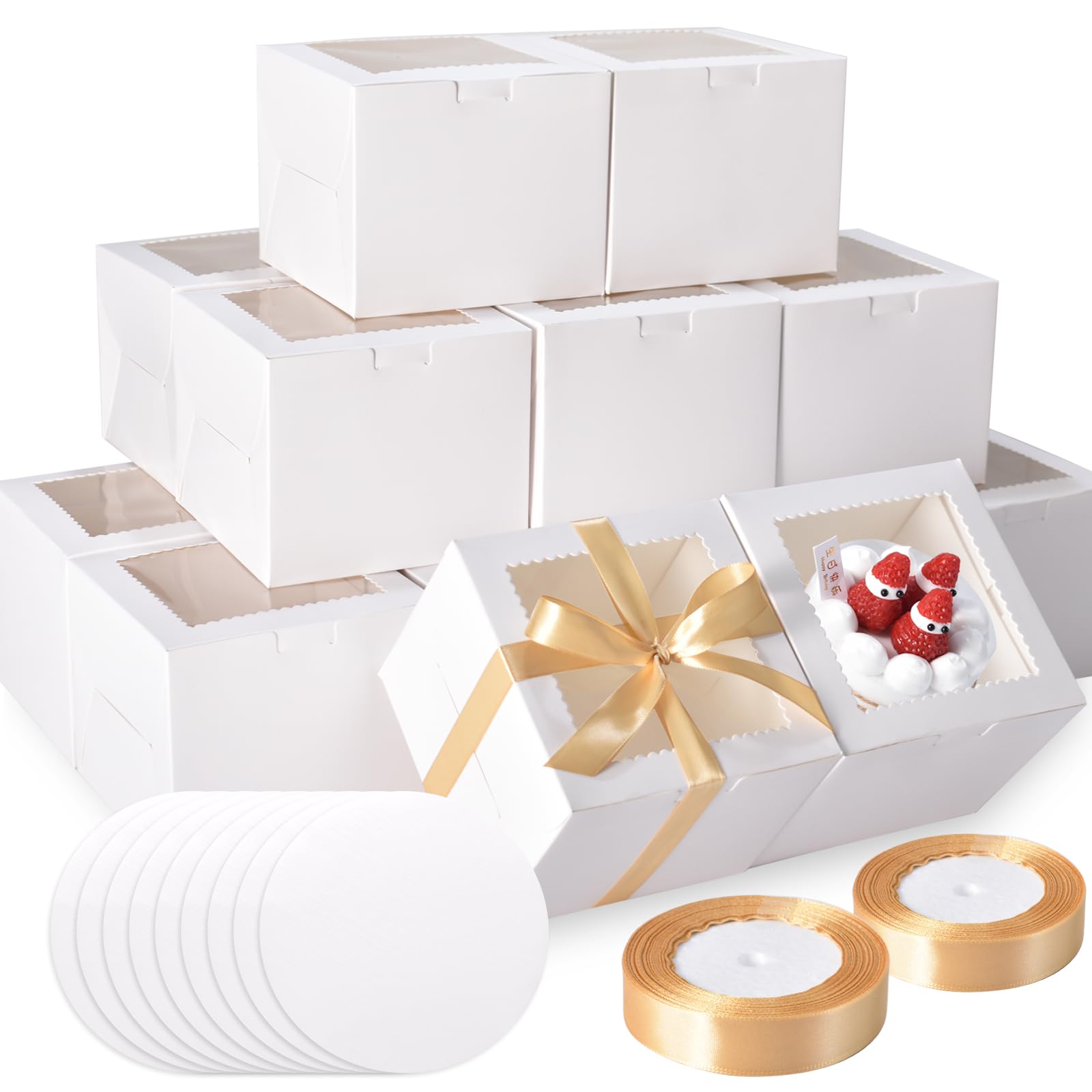 KPOSIYA 40pcs 6x6x5 inch Mini Cake Boxes with Cake Boards (20 Boxes & 20 Boards), 6 inch Small Cake Boxes with Lids,Cajas de min