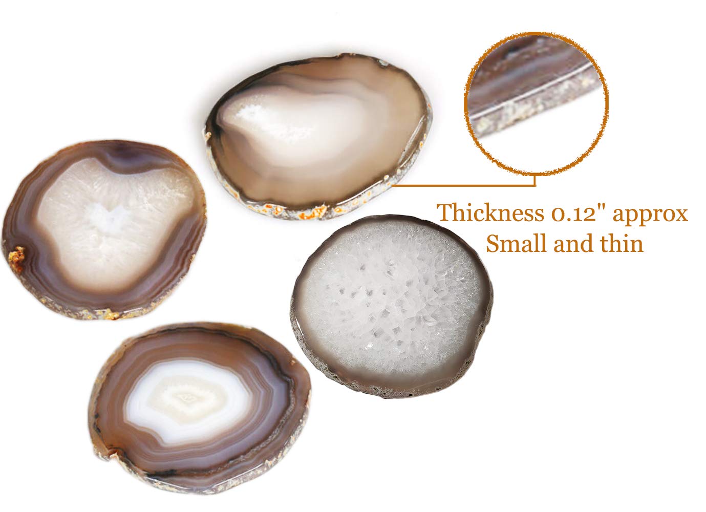 AMOYSTONE Natural Geode Coasters Agate Stone Coasters for Drinks Crystal Quartz Coaster Set of 4 Nature Borwn Rock Coasters 3-3.5''
