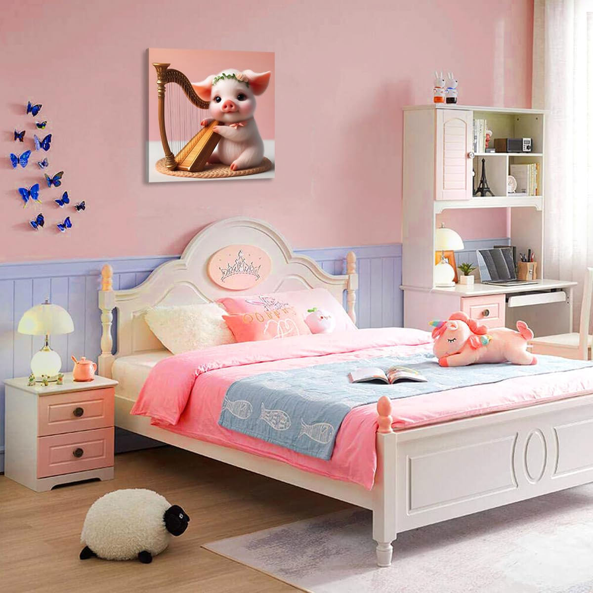 Woxfcart Pig Pictures Decor Wall Art Pink Piggy Poster On Canvas For Girls Room Bathroom 20X20