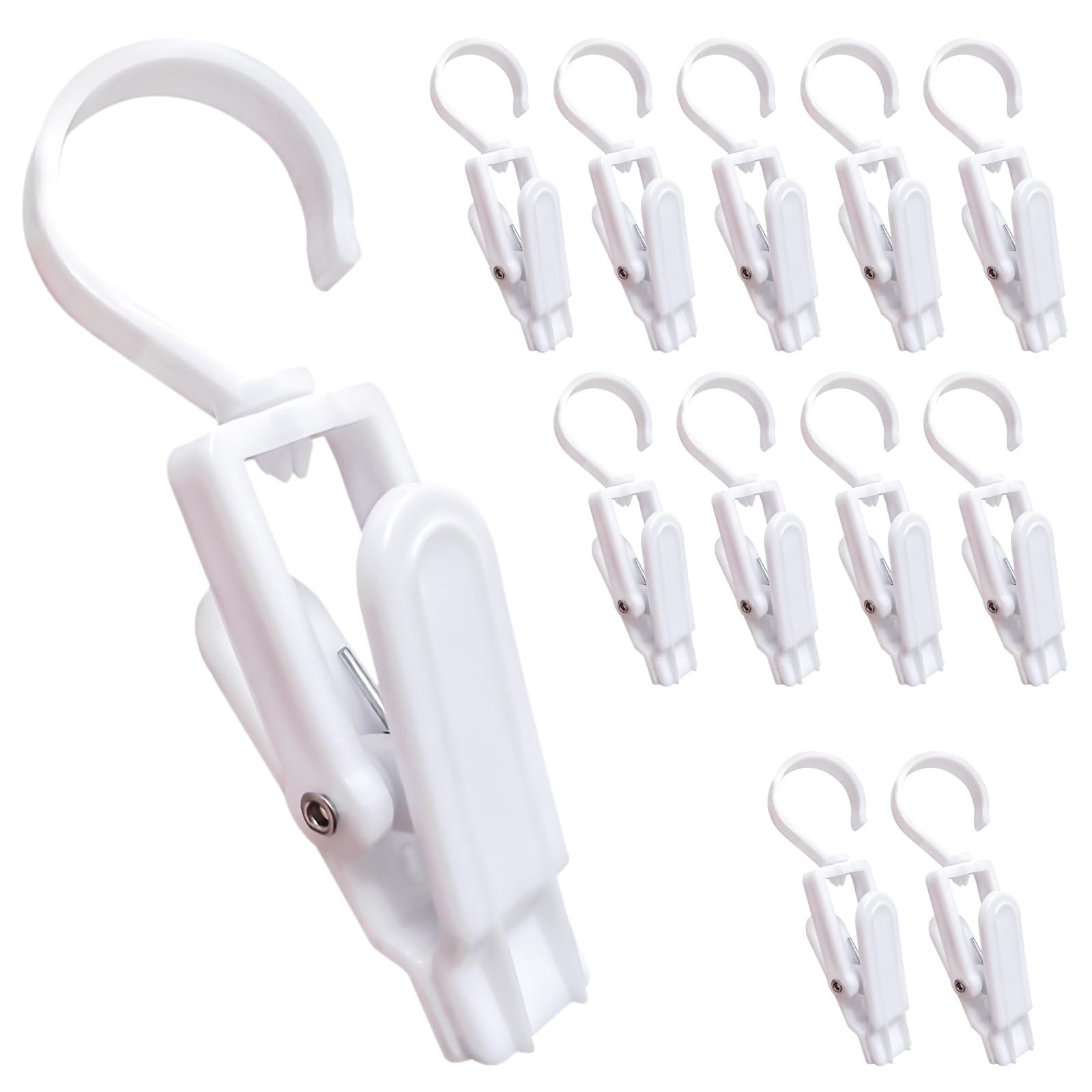12 Pcs Super Strong Plastic Swivel Hanging Hooks, Curtain Clips, Clothes Pins, Beach Towel Clips, Home Swivel Laundry Clips For
