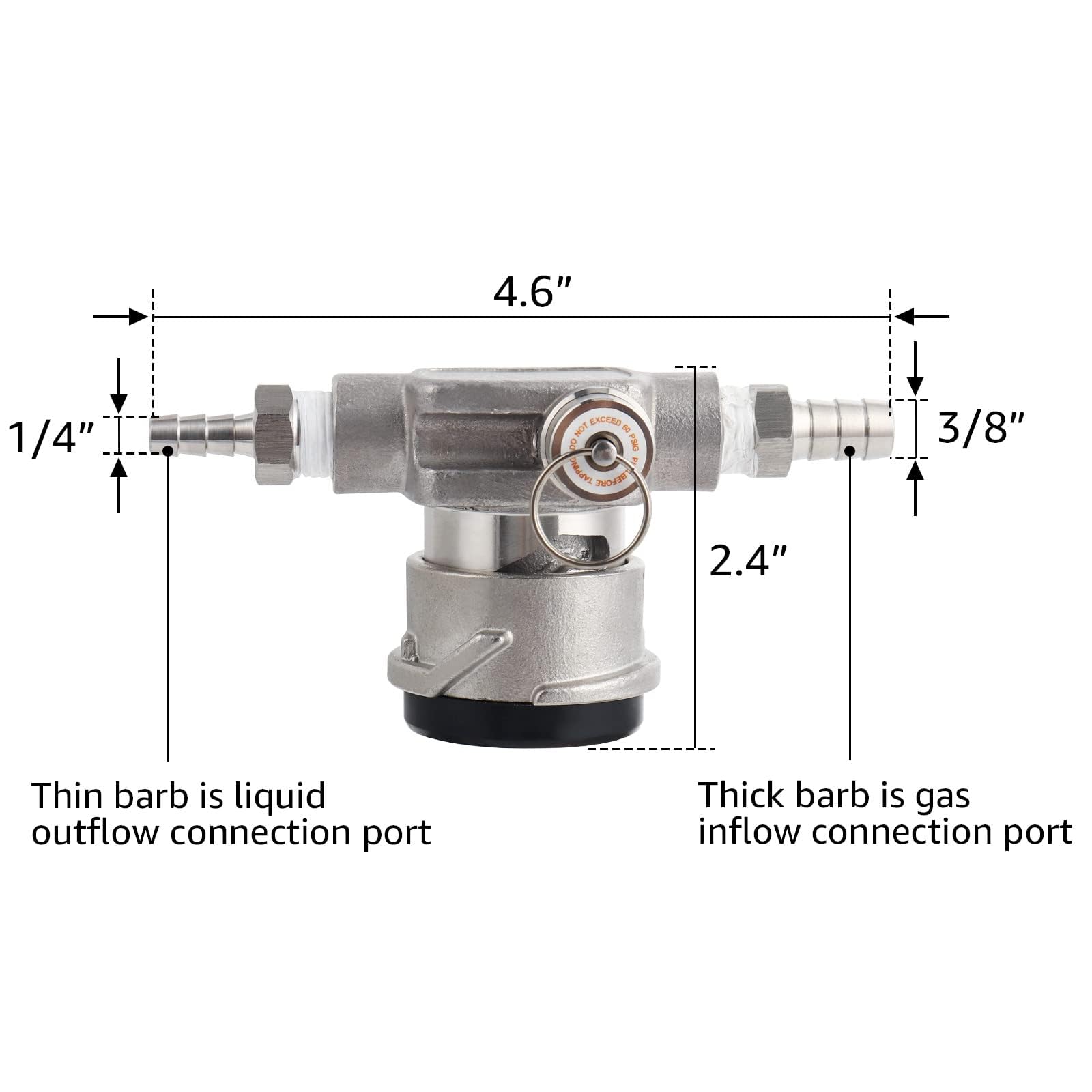 Dbgogo Low Profile Keg Coupler, 304 Stainless Steel D System Keg Coupler Space Saving Twist-Activated Homebrew Sankey Keg Tap Wi