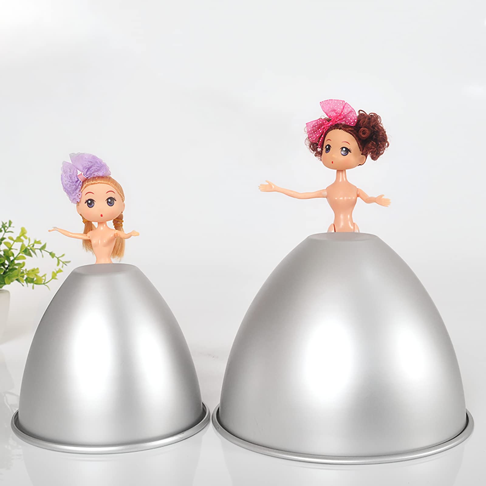 Wuweot 2 Pack Doll Dress Cake Pan Mold, 8'' & 6'' Princess Skirt Cake Mold, Non Stick Aluminum Semicircle Dessert Mold Baking Su