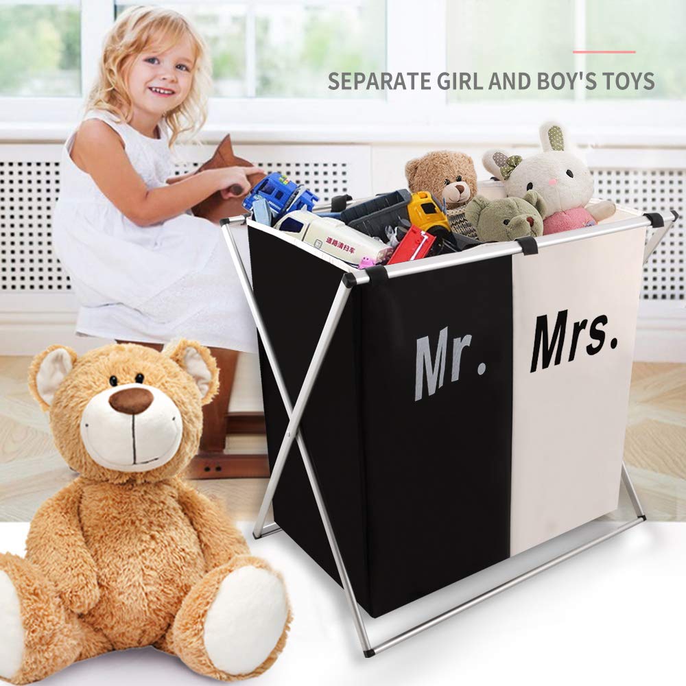 Nicesail Laundry Hamper 2 Section For Husband&Wife Parents Or Couple, Clothes Basket Laundry Wedding Gift, Washing Storage Baske