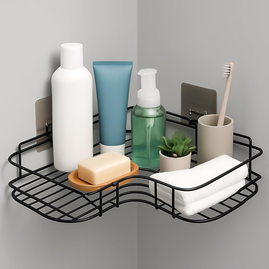 Decobuy Multipurpose Organizer Shelf | Remote Set Top Box Wifi Router Stand | Wall Shelves Adhesive For Bathroom Shampoo Towel A