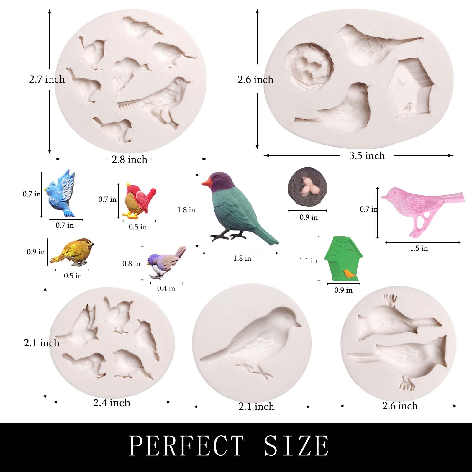 Cardinals Birds Chocolate Silicone Molds, 5 Packs Birds Fondant Molds For Baby Shower Cake Decoration,Cupcake Toppers, Forest Th