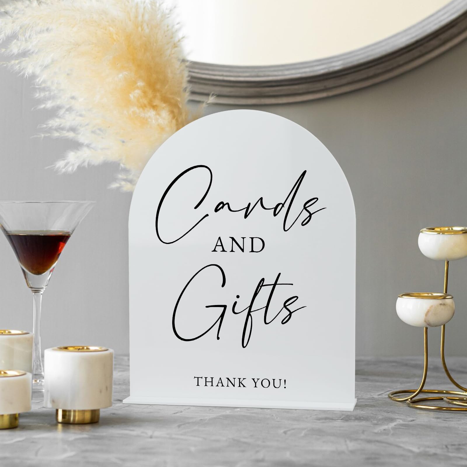 White Arch Acrylic Wedding Sign- 8x10 Cards and Gifts Sign and Base,1/8 Thick | Modern Calligraphy Arched Acrylic Table Sign for