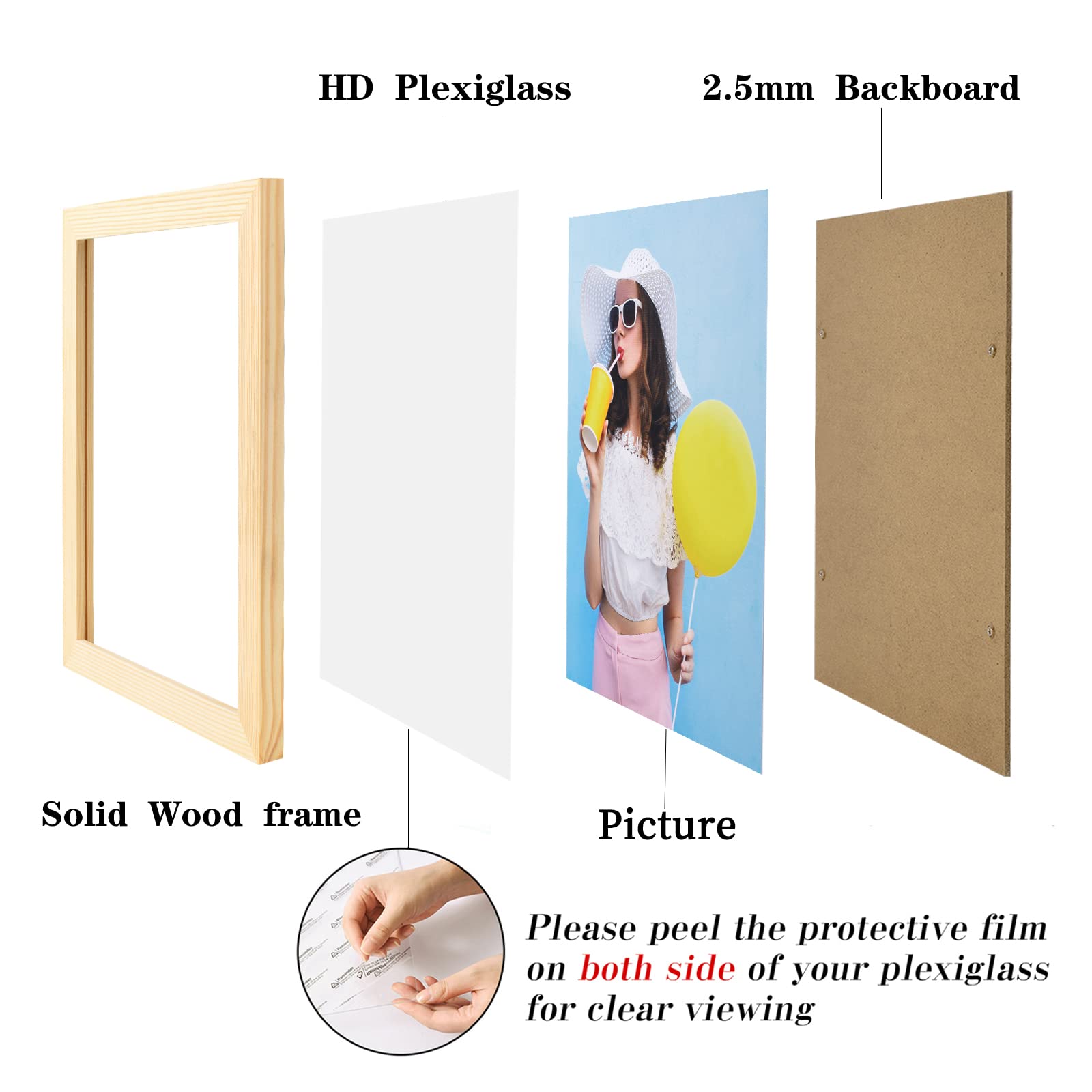 wyooxoo 11x14 Picture Frame Made of Natural Solid Wood Photo Frames Display Pictures 8x10 with Mat or 11x14 Without Mat Colorful