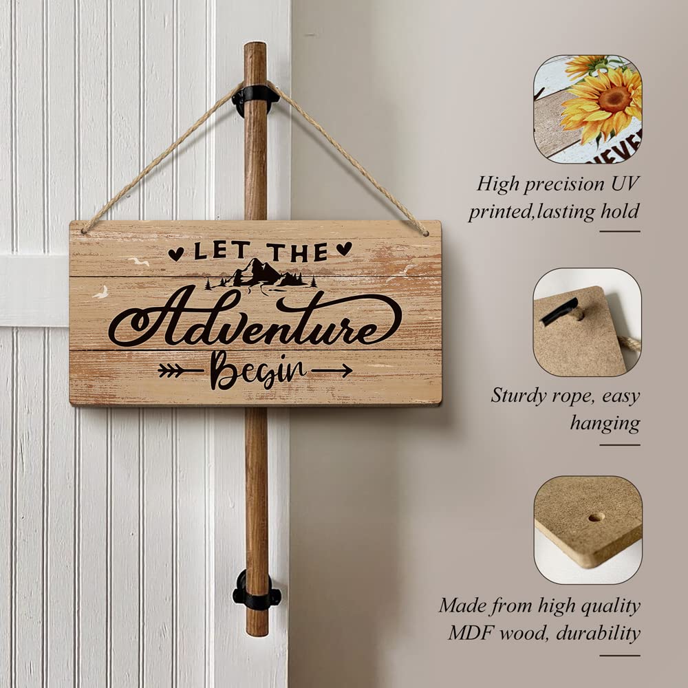 Heuhuww Let the Adventure Begin Sign 6   x12   Nursery Kids Room Decor,Adventure Signs for Cabin Camping Camper,Gifts for Baby S