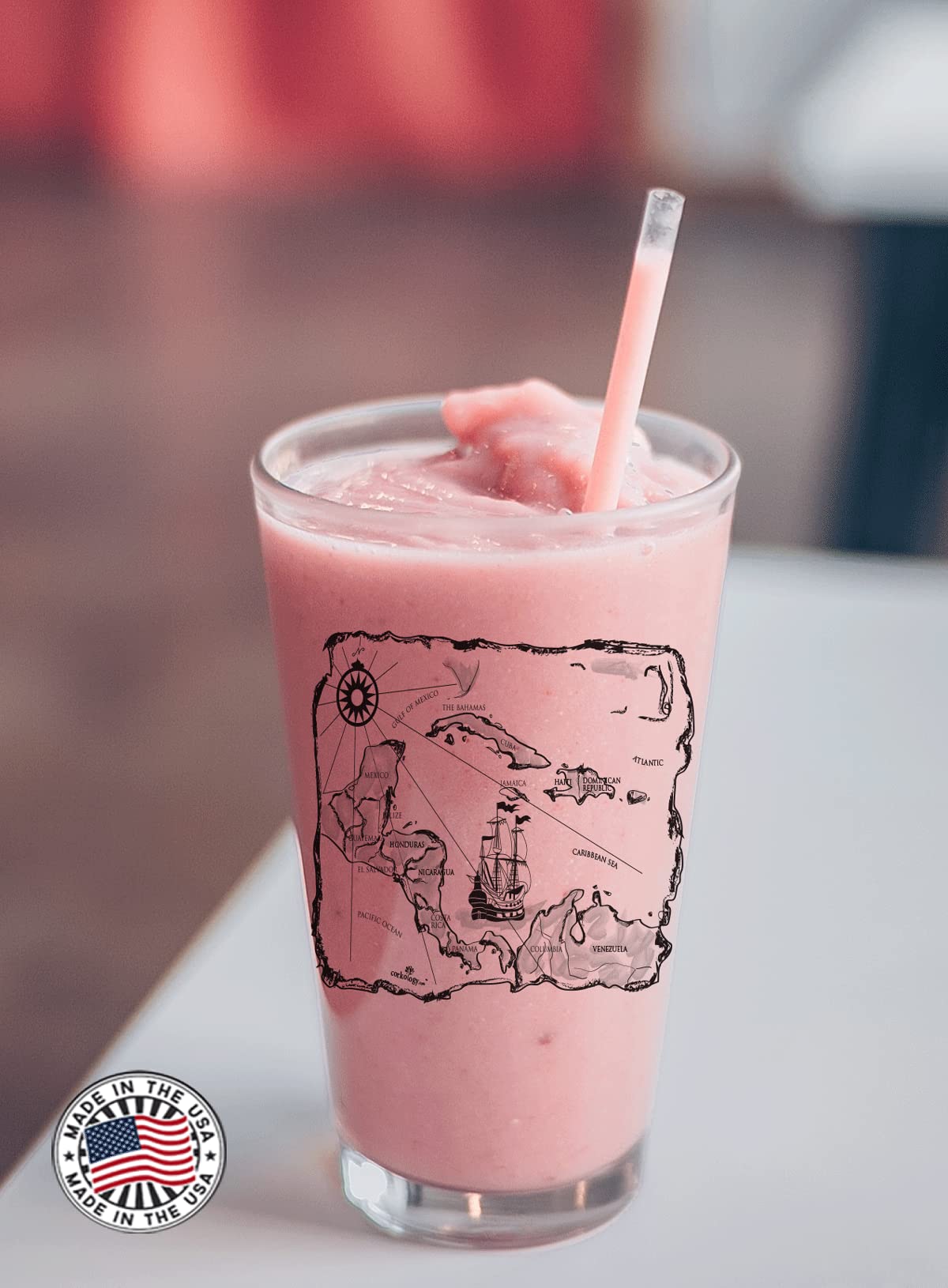 Corkology Pint Glass Treasure Map, Clear