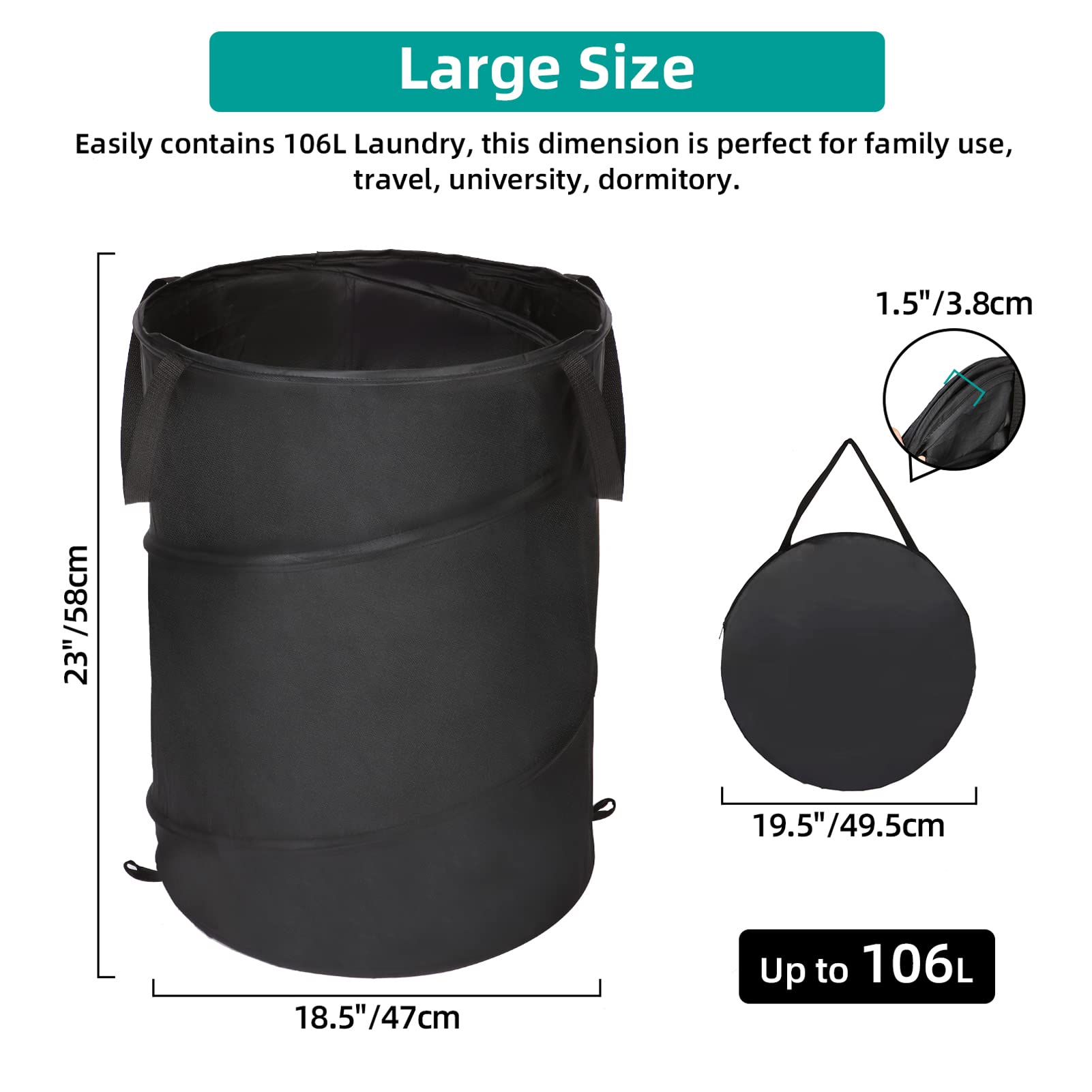 Battoo 106L Collapsible Laundry Baskets - Foldable Pop Up Hampers For Laundry - Upgrade Oxford Laundry Hamper With Reinforced Ha