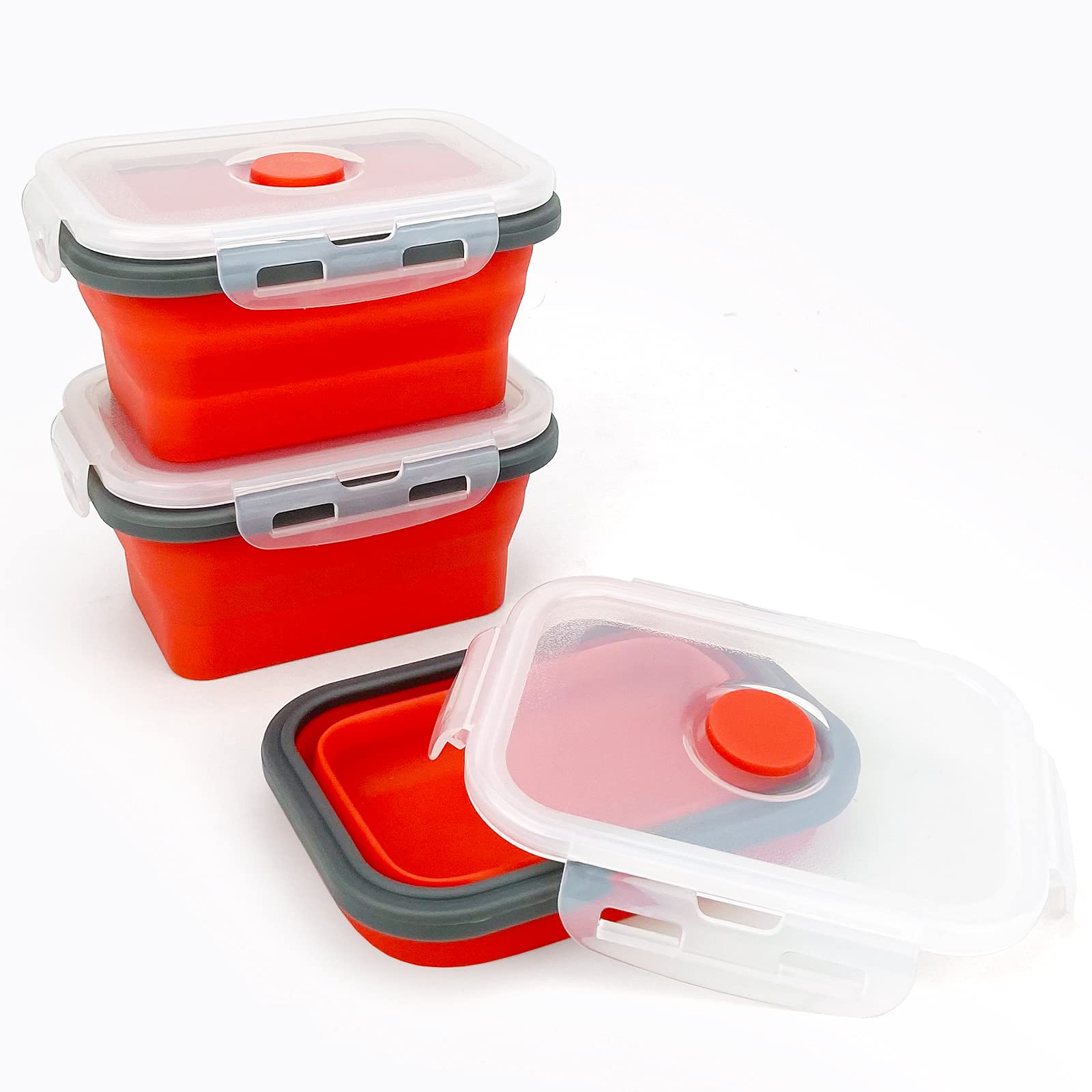 Ccyanzi 3Piece Collapsible Food Storage Containers With Lids, Silicone Lunch Container, Microwave & Freezer Safe, Space Saving F