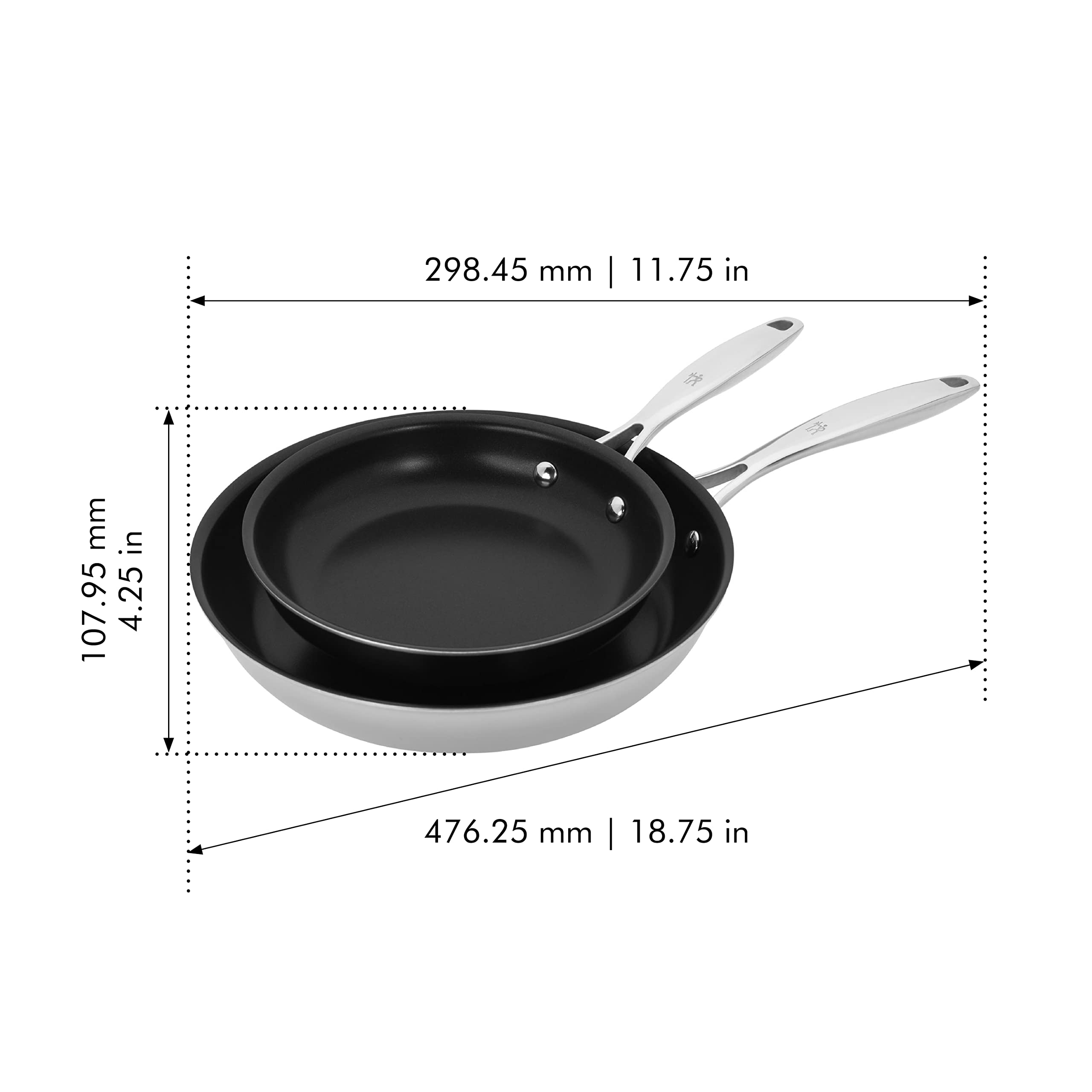 Henckels Clad Impulse 2-Pc Nonstick Pan Set, Nonstick Frying Pan Set, 3-Ply Clad Stainless Steel, Mirror Finish, Dishwasher Safe