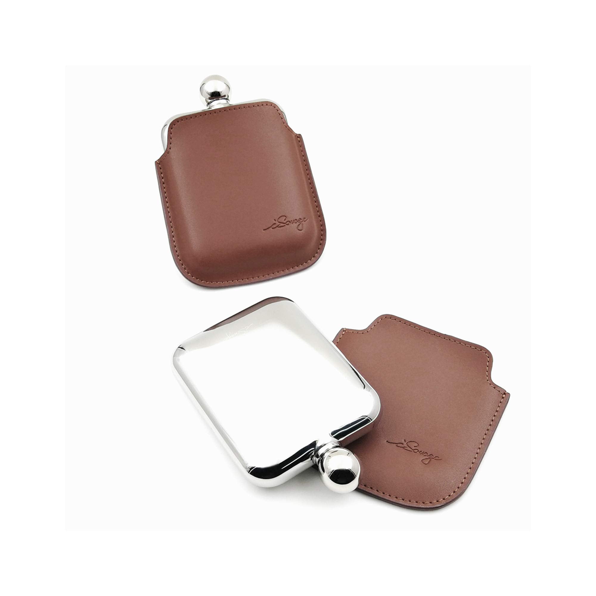 iSavage 6oz Rectangle Hip Flask with a Detachable Maroon Leather PouchYM6072