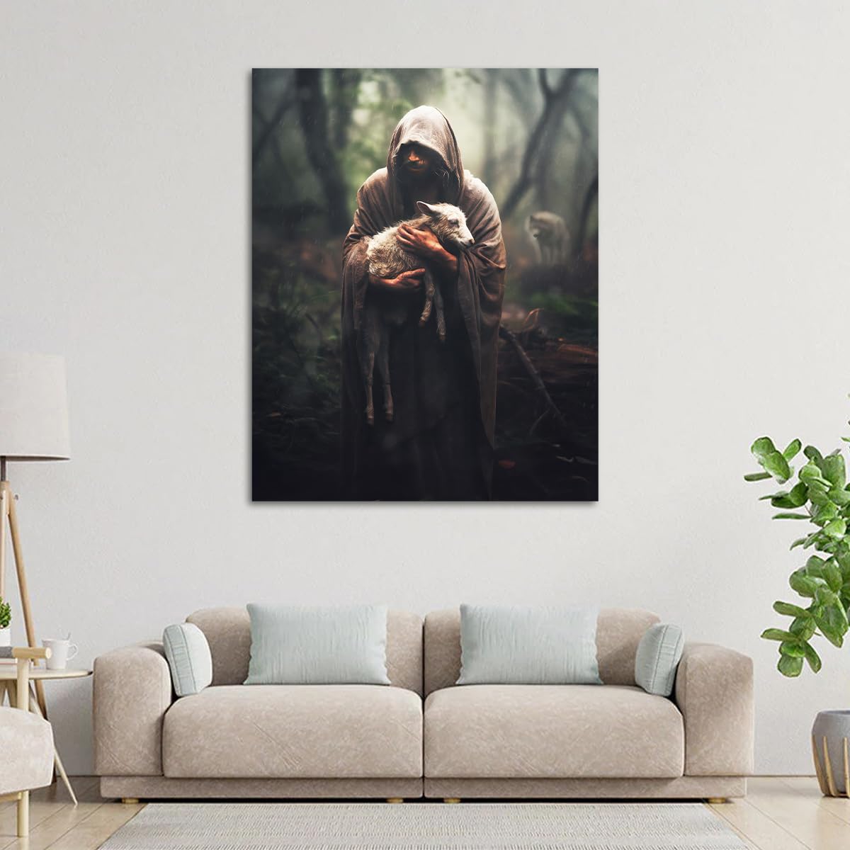 Jesus And Lamb Canvas Wall Art Jesus Rescues A Muddy Lamb Picture Wall Art Canvas Print Christian Home Decor 12X16 Inch