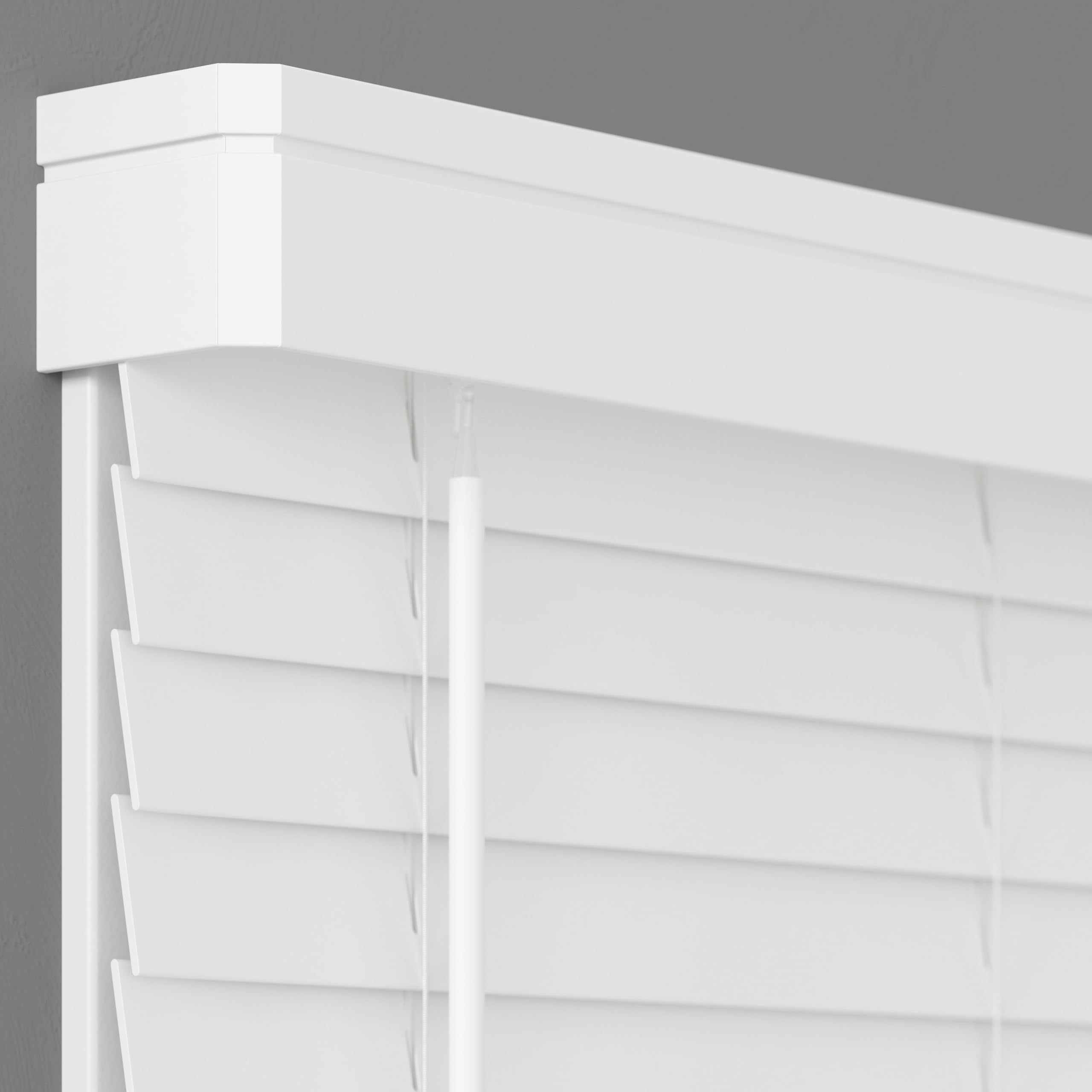 Lumino Faux Wood Cordless Window Shade, 2-inch, Room Darkening, Custom Cut, White - 18W x 48H, Includes Valance and Installati