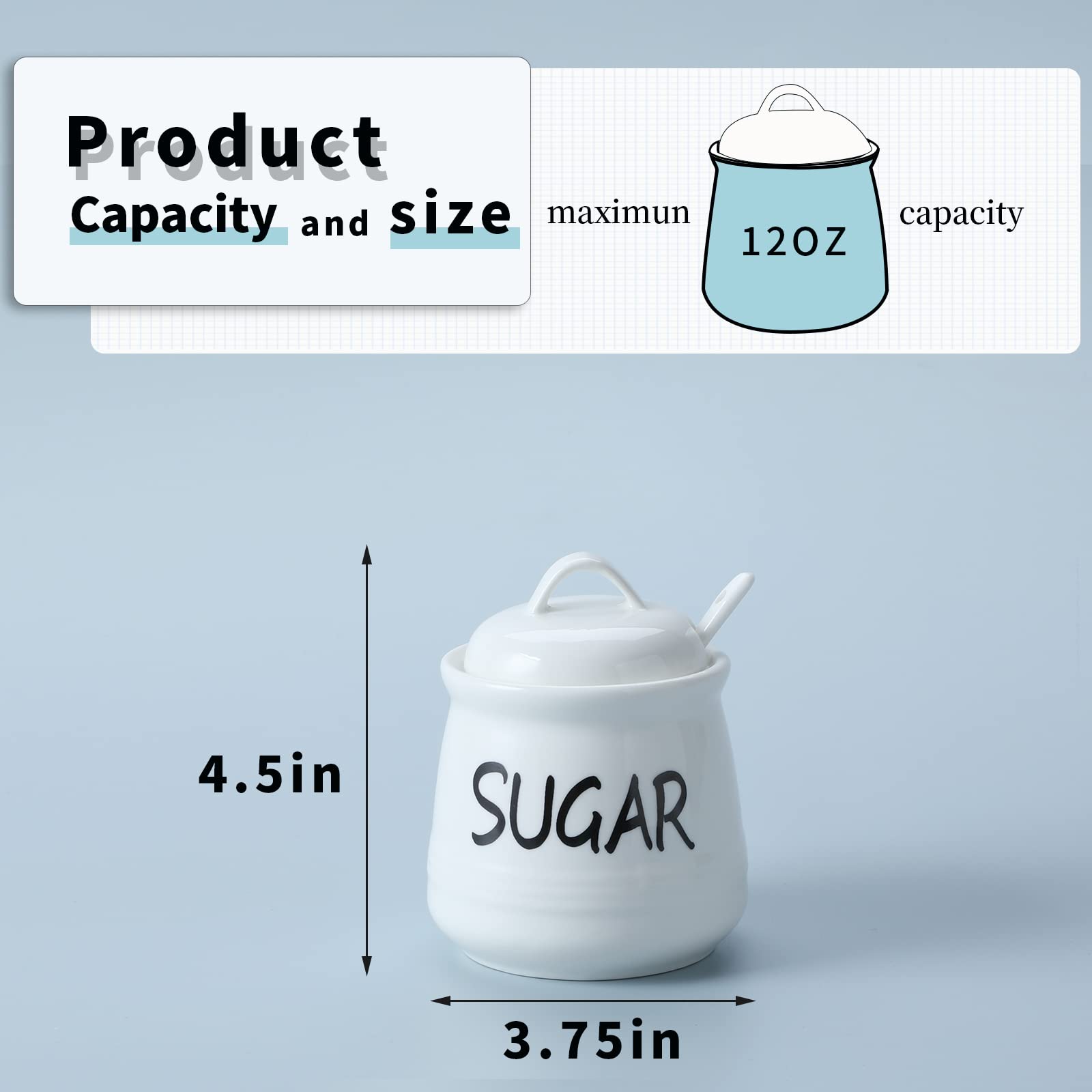 Haotop Porcelain Sugar Bowl With Lid And Spoon 12Oz (White)