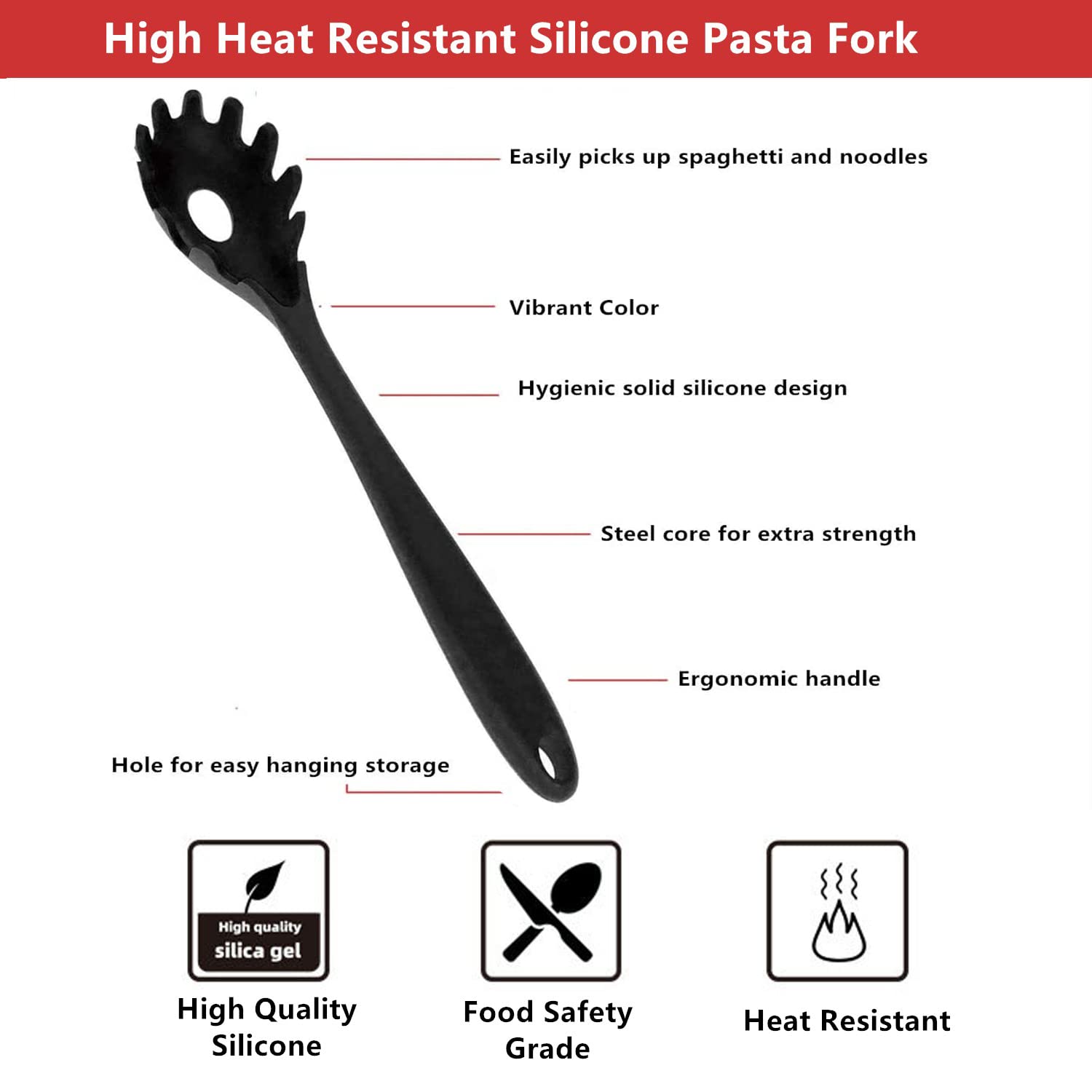 Jxjyzln Spaghetti Spoon Pasta Fork,Silicone Pasta Fork,11.2 Inch Spaghetti Strainer Kitchen High Heat Resistant Noodle Spoon Ser