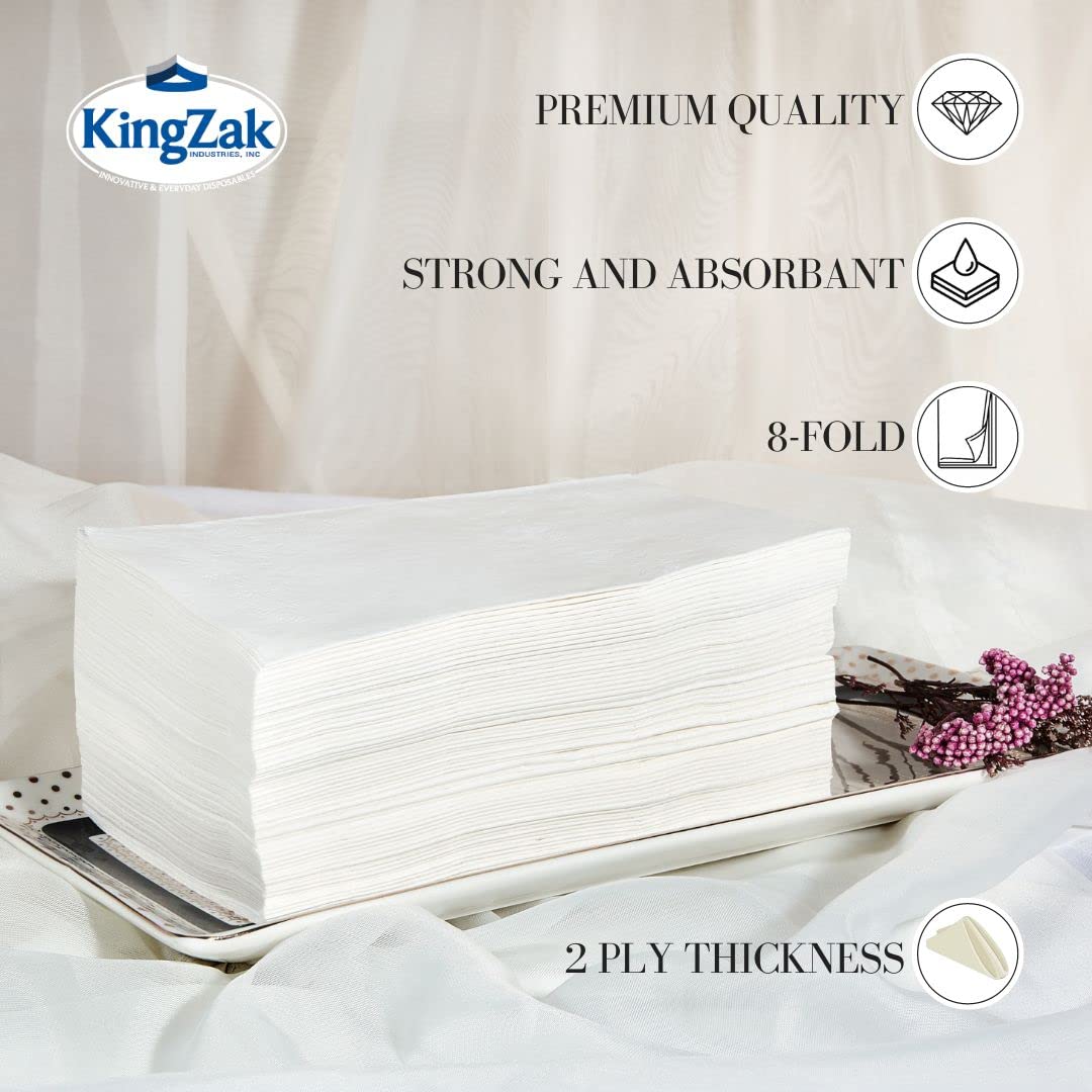 Kingzak White Dinner 16.5''X15''  Eight Fold  2-Ply  Pack of 200 Napkin  200 Count