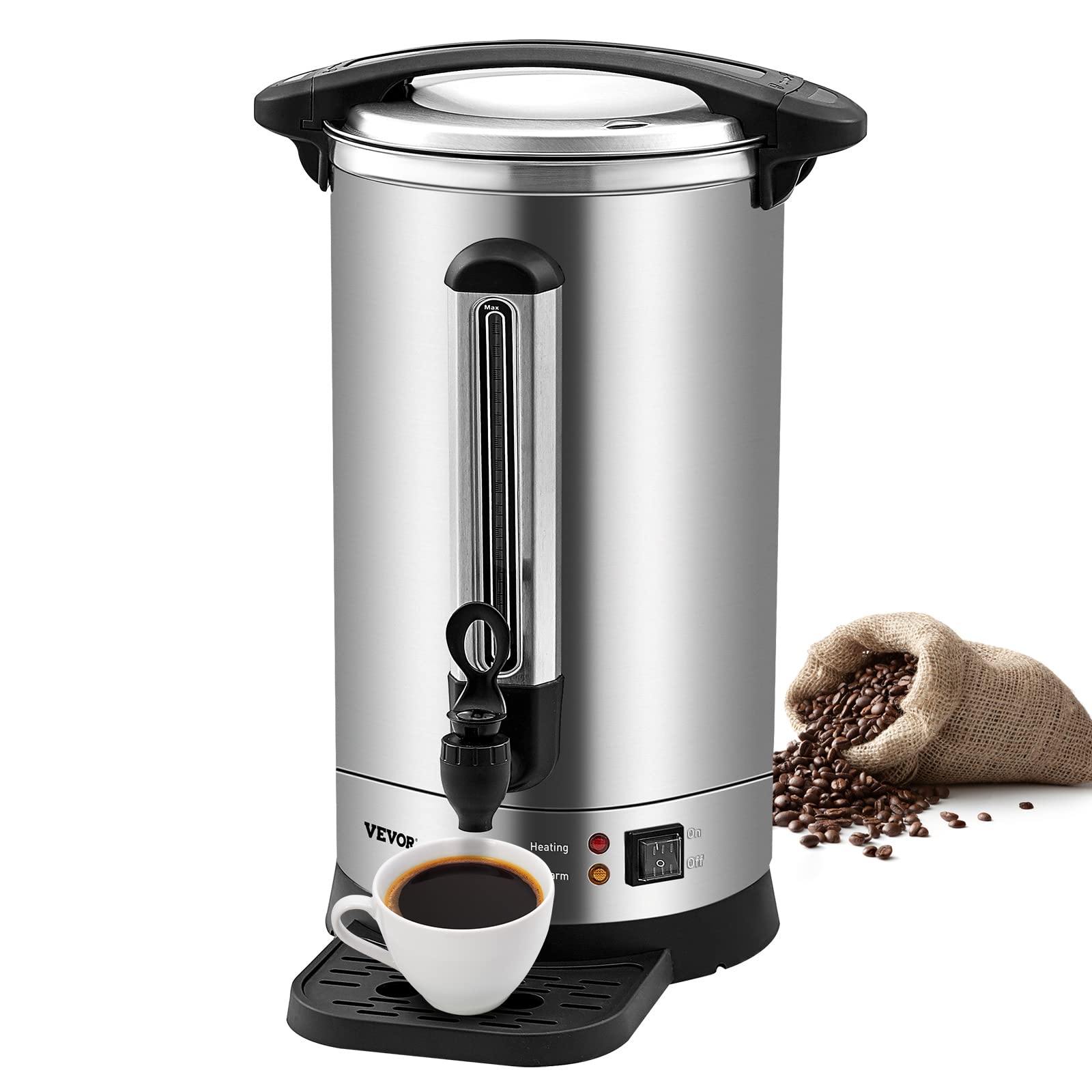 VEVOR Commercial Coffee Urn, 65Cups/9.75L Stainless Steel Large Coffee Dispenser, 1500W 110V Electric Coffee Maker Urn For Quick