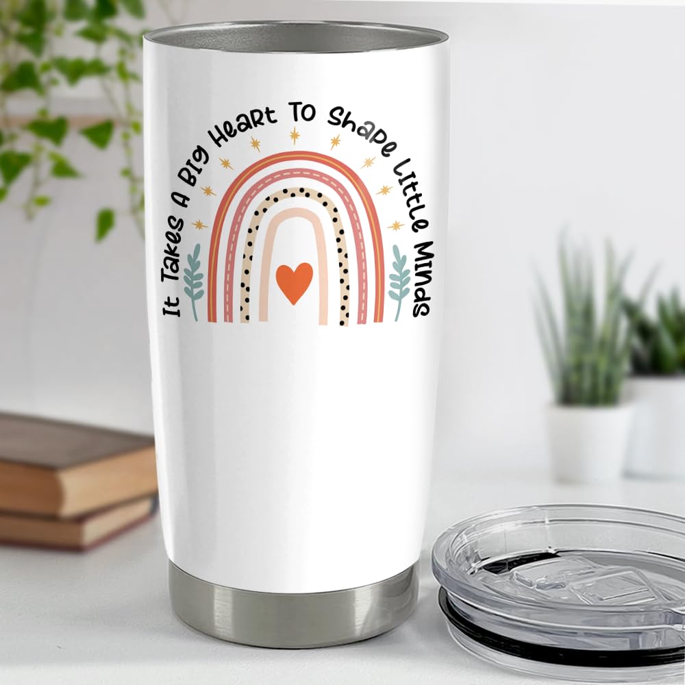 Sandjest Teacher Tumbler - It Takes Big Heart To Shape Little Minds Travel Coffee Mug Appreciation Gift For Teachers - 20Oz Insu
