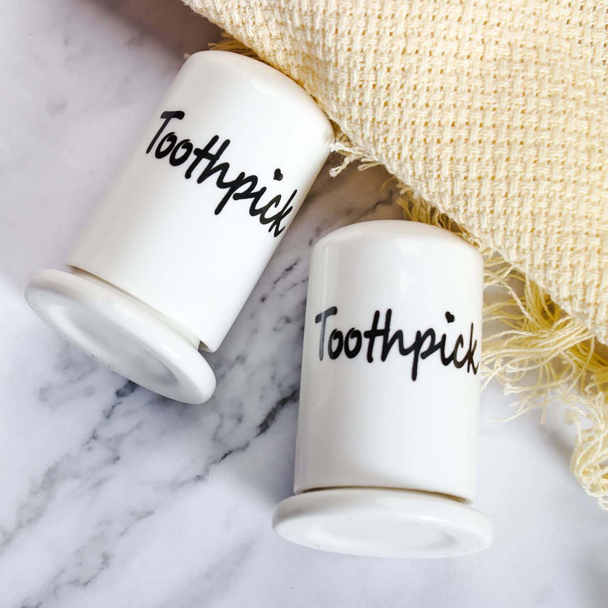 Swetwiny Ceramic Toothpick Holder Set Of 2, Porcelain Toothpick Holder Dispenser With Lid For Home And Kitchen Decor (2Pcs White