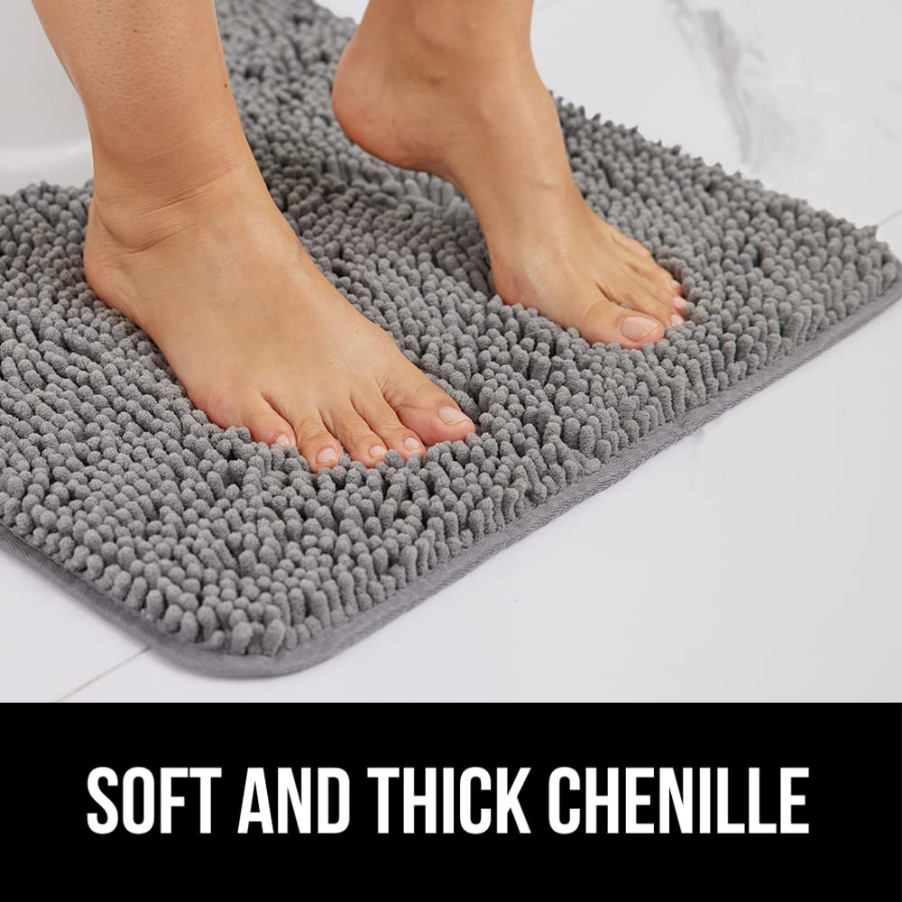 GORILLA GRIP Bath Rug Mat - Soft Chenille, Quick Dry, Rubber Backing, 24x17 inches, Grey, Model 811113034536