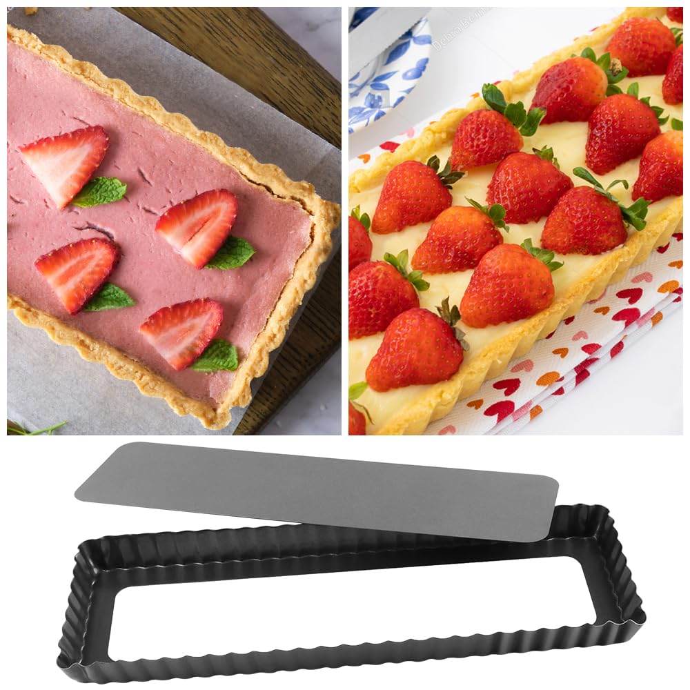 Cyimi 14 Inch Rectangular Tart Pan Set Of 2, Nonstick Quiche Pie Pan With Removable Bottom Tart Pan For Pies, Quiche Bakeware, C