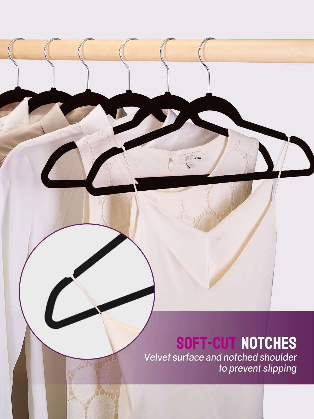 Pretigo Premium Velvet Hangers 50 Pack, Non-Slip Clothes Hangers Black, Space-Saving Velvet Clothes Hangers For Coats, Pants & D