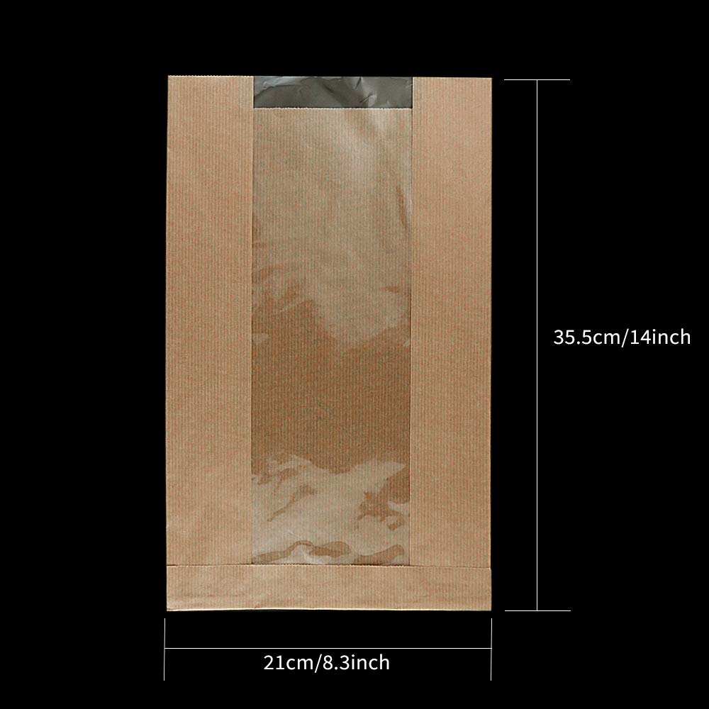 Newbested 30 Pack Kraft Paper Bread Loaf Bag With Clear Front Window,Brown Bakery Cookie Food Coffee Storage Packaging Treat Bag