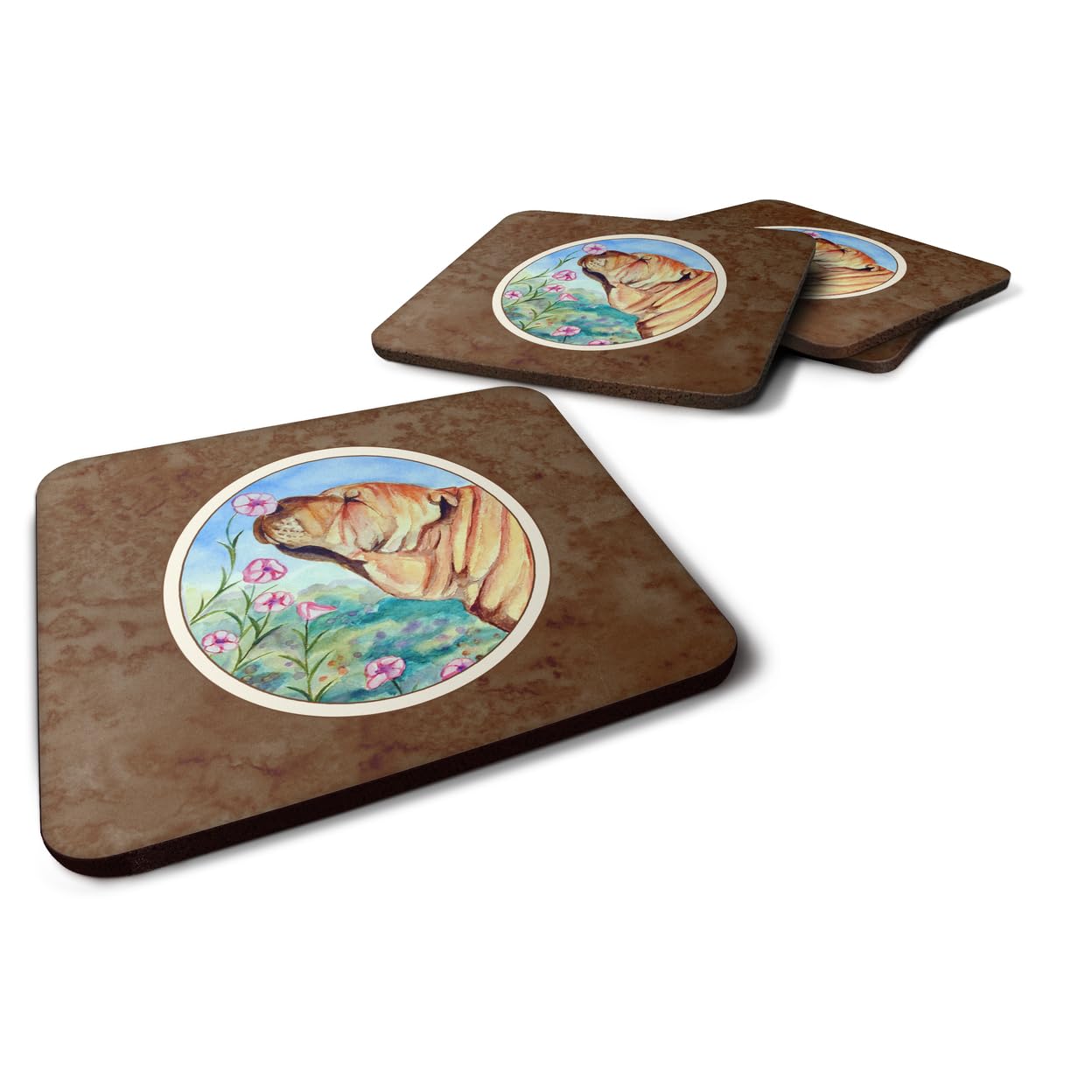 Carolines Treasures Shar Pei Smell The Flowers Foam Coasters (Set of 4), 3.5, Multicolor