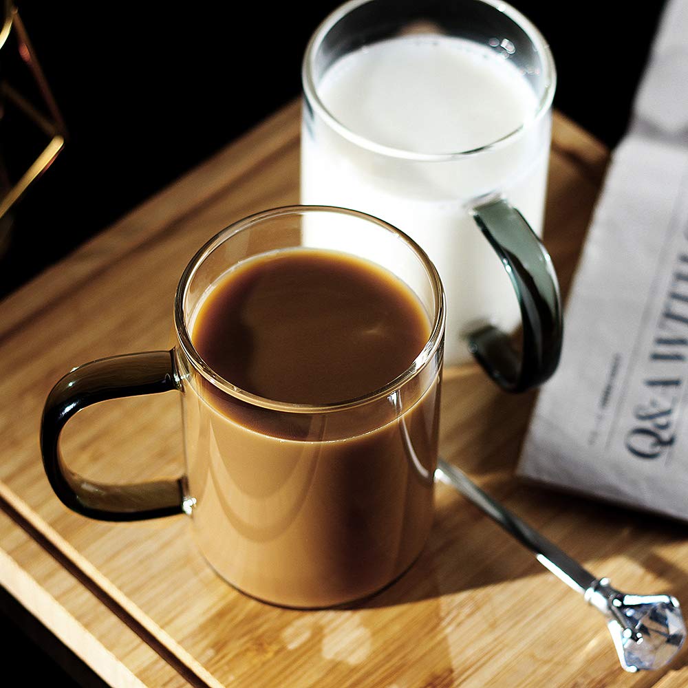 Luxu Glass Coffee Mugs Set Of 4,Borosilicate Glass Coffee Cups 9 Fl.Oz,Lead-Free Drinking Glasses,Premium Tea Cups With Dark Gre