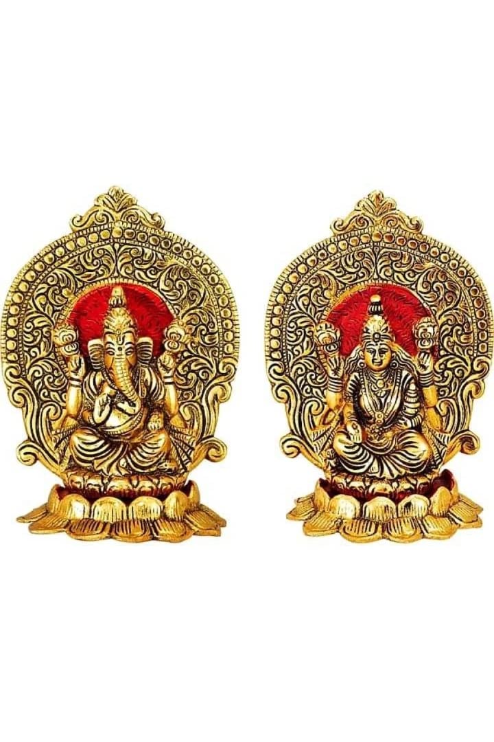LABHCART Brass Laxmi Ganesha Statue Lakshmi Ganesh Showpiece Decoration for Diwali | Home | Pujan (Size: 24 x 16 cm)
