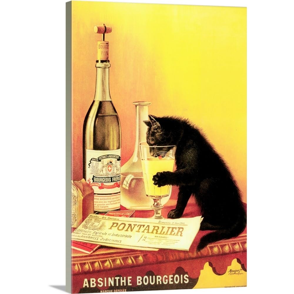 Canvas On Demand Absinthe Bourgeois Canvas Wall Art Print Vintage, Home Decor, Cat, Domesticated Animal Artwork, 40''X60''